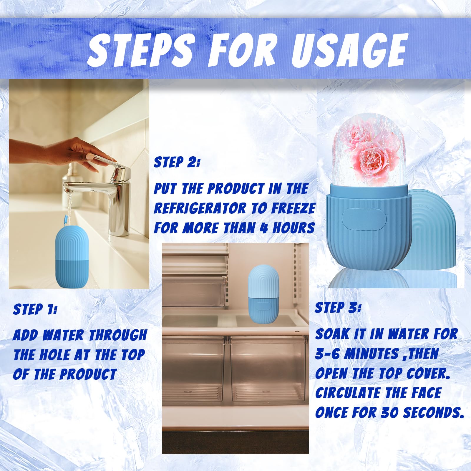 Joyeee Ice Face Roller, Reusable Silicone Mold Face Massage Eye Facial Beauty Skin Care Tools Apply Ice for Shrink Pores Anti Wrinkle Reduce Puffiness Improve Skin Elasticity, Striped - Medaid International