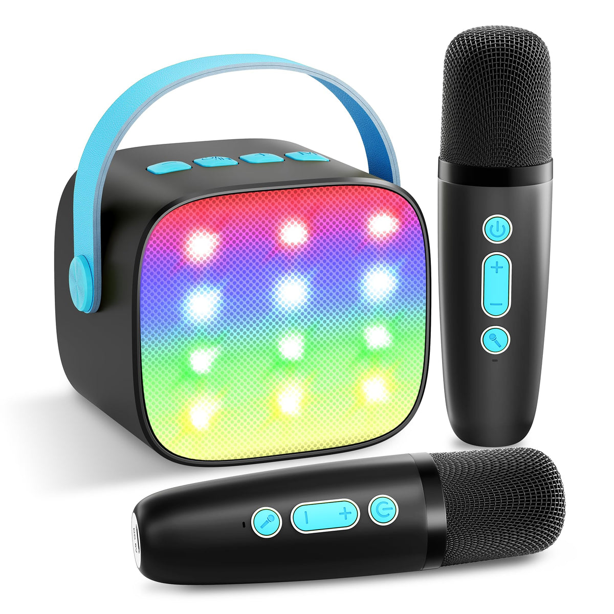 Karaoke Machine for Kids, Portable Bluetooth Speaker with 2 Wireless Microphones,18 Pre-Loaded Songs, Birthday for 3 4 5 6 7 8 + Year Old Boys Toys - MULTICOLOR