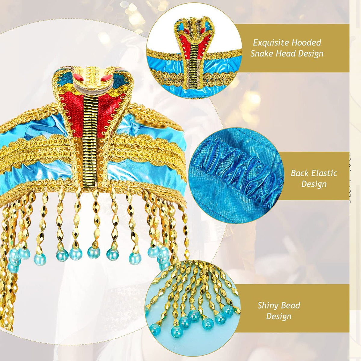 TERRIFI Women's Egyptian Headband Crown Snake Beaded Headpiece Girl's Egyptian Costume Accessory Beaded Headdress for Masquerade Ball & Cosplay Party, One Size (Blue)