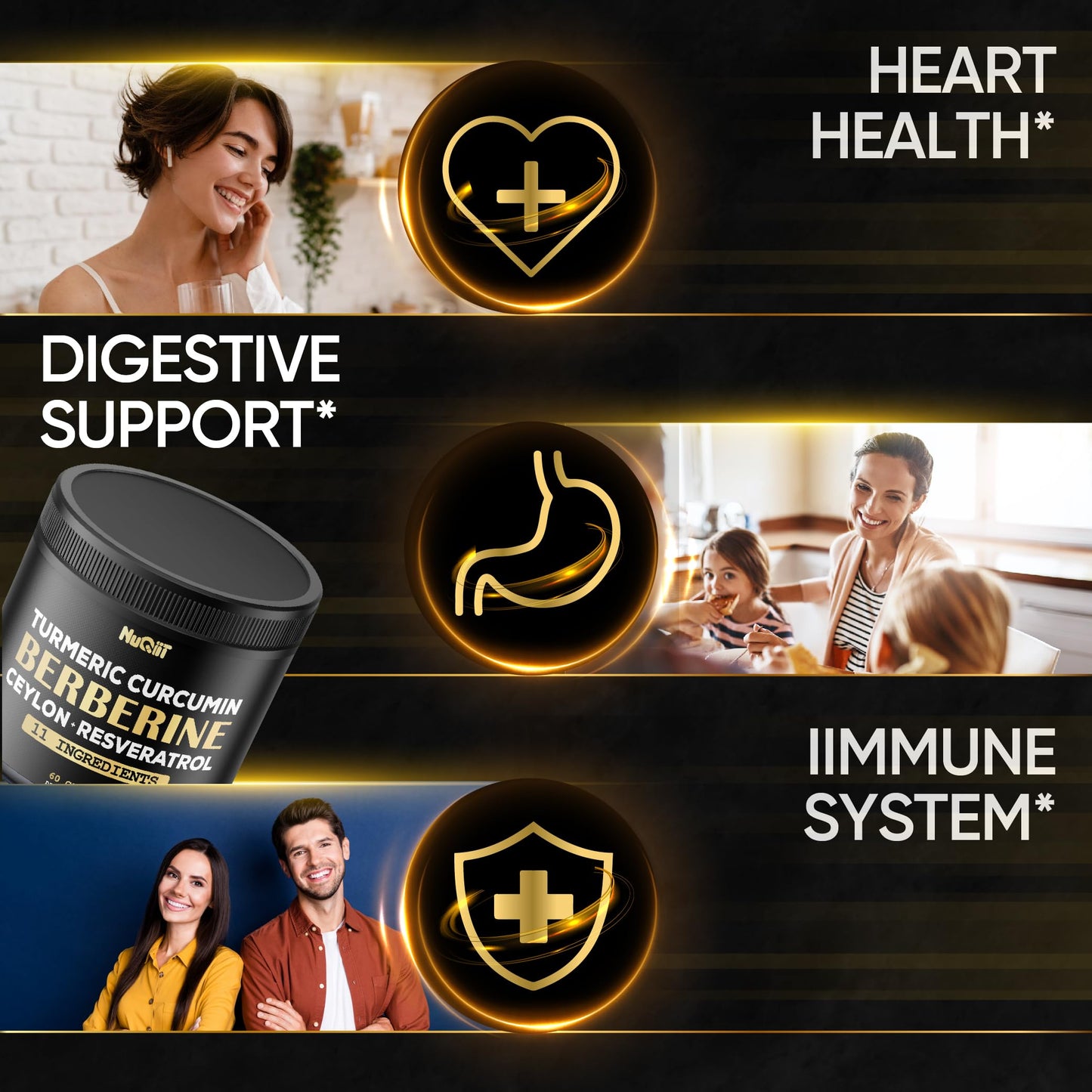 Berberine Supplement. Added Turmeric Curcumin, Trans-Resveratrol & More - Support Gastrointestinal, Body Management & Immune System - 60 Capsules - Medaid International
