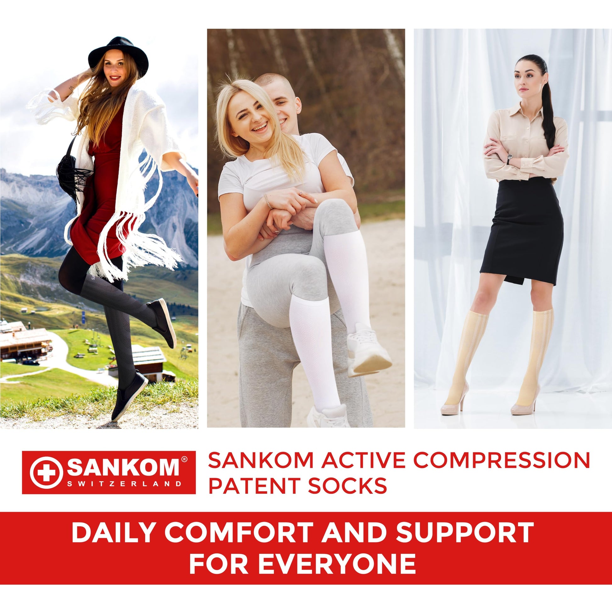 SANKOM Compression Socks for Women - Swiss Designed Patented 4-Step Active Graduated Compression Socks for Travel and Flight - Suitable Socks for Pregnant Women & Nurses - Best for Everyday Wear (Black, S/M) - Medaid International