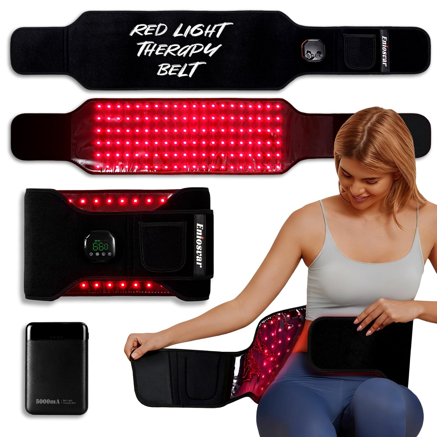 Red Light Therapy Belt, 7500mAh Cordless Infrared Light Therapy for Body, 3-in-1 660nm&850nm for Pain Relief & Muscle Repair, with Elastic Band - Medaid International