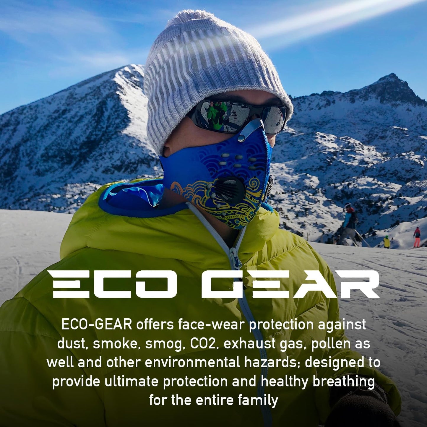 ECO-GEAR Anti Pollution Face Mask with Military Grade Activated Carbon Protection | Anti Smoke, Exhaust Gas, Dust, Pollen | Running, Walking, Cycling and other Outdoor Activities (Ice Dust)