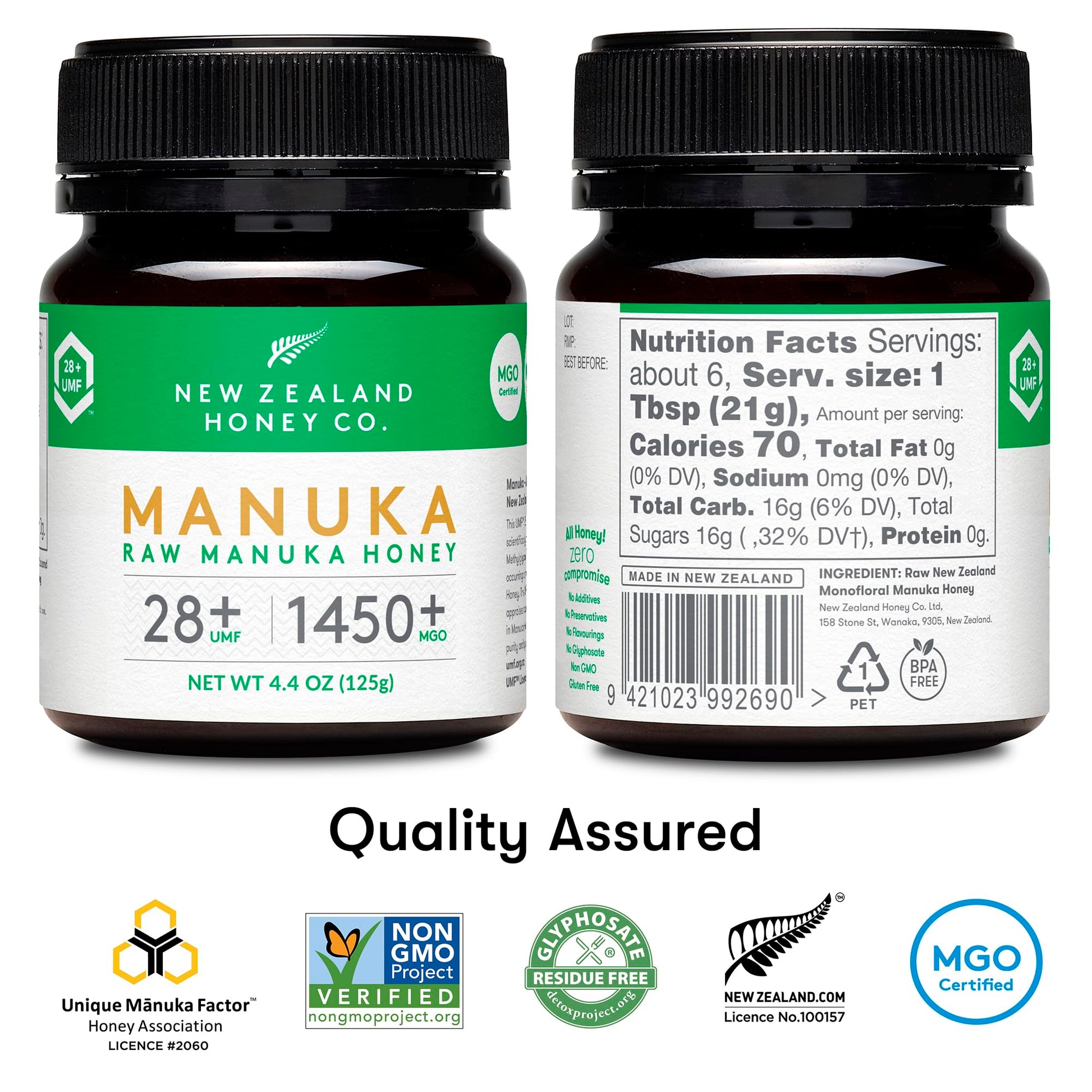 New Zealand Honey Co. Raw Manuka Honey UMF 28+ | MGO 1450+, UMF Certified / 4.4oz - Medaid International