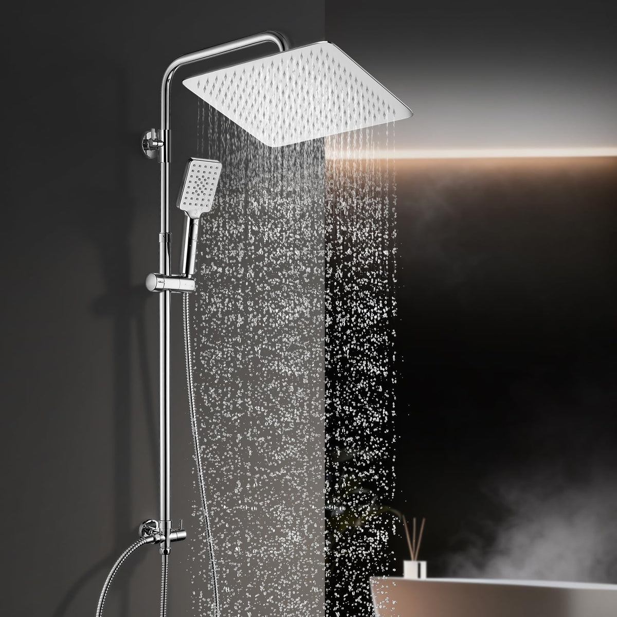 Görbach Stainless Steel Shower System, Shower Set without Luminaire, Rain Shower, Overhead Shower Set Chrome Square (SJ-E3030CP)
