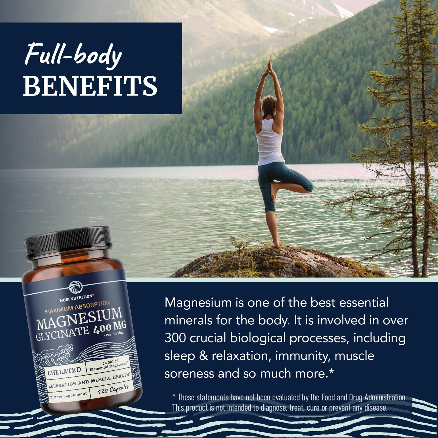 Magnesium Glycinate 400mg | High Absorption Formula for Sleep, Calm, Muscle Relaxation, Heart, Bone & Nerve Support for Women & Men | Chelated Magnesium Glycinate Supplement | 120 Ct (2 Month Supply) - Medaid International