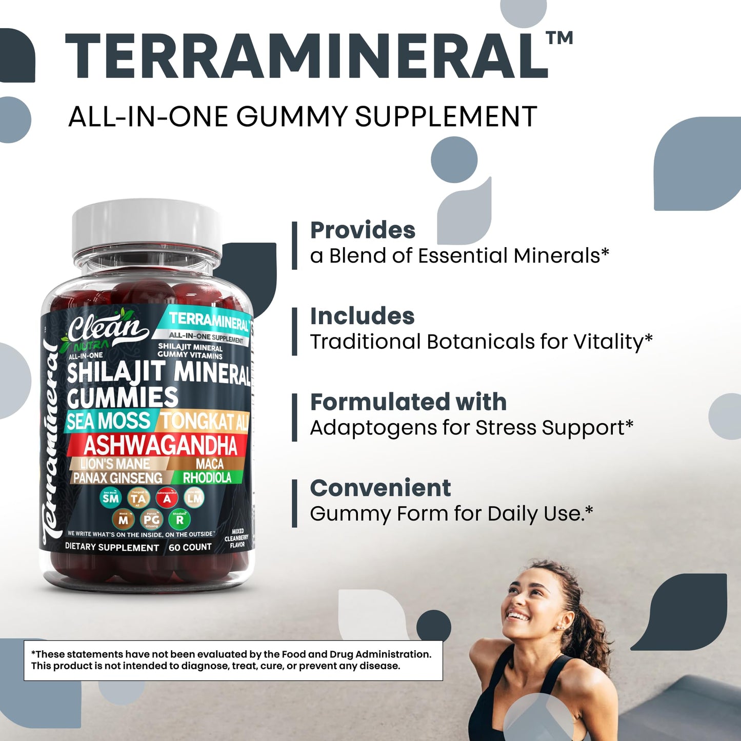 Terramineral Shilajit Gummies with Irish Sea Moss Tongkat Ali Ashwagandha Lion's Mane MACA Panax Ginseng Rhodiola & Cordyceps by Clean Nutra (1) - Medaid International