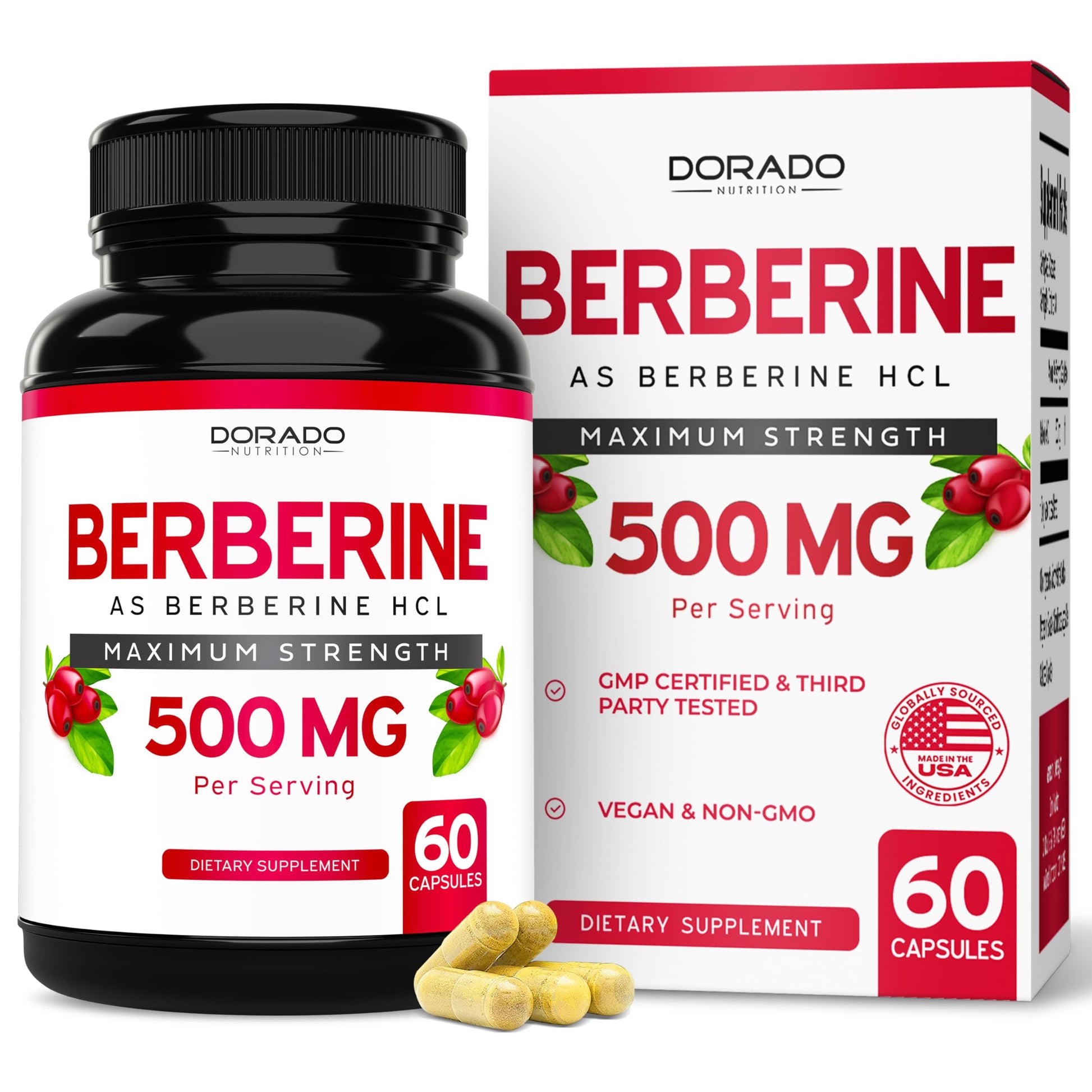 Berberine Supplement 500mg Per Serving (60 Capsules) Berberine HCL for Gut Health Support for Men and Women - Premium Supplements for Adults - Third Party Tested - Vegan Capsules & USA Made - Medaid International