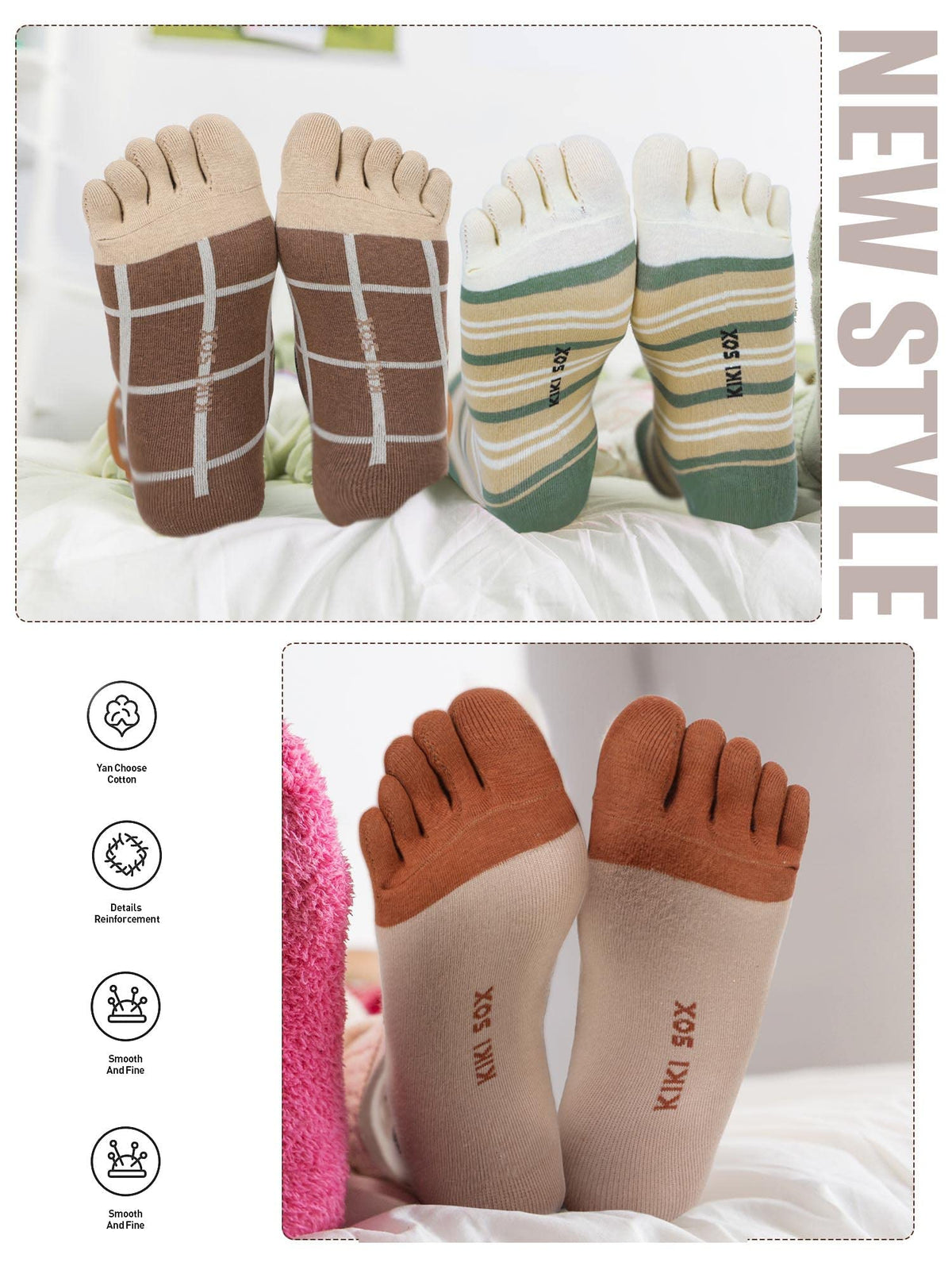 KASTWAVE 6 Pairs Women's Low Cut Five Toe Socks - Comfortable Running & Casual Separated Toe Design for Ladies