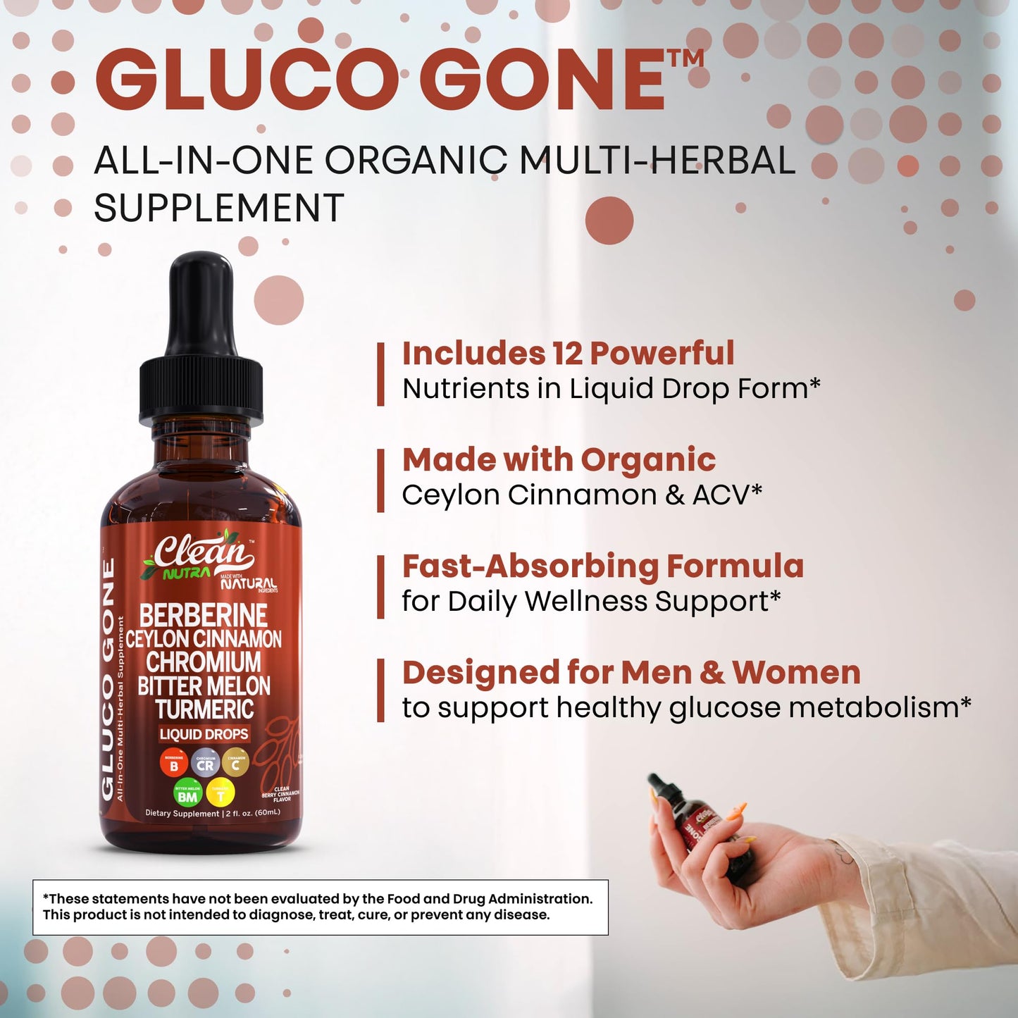 Clean Nutra Berberine with Ceylon Cinnamon Supplement Liquid Drops + Bitter Melon Extract, Glucomannan, Gymnema, Chromium, Turmeric, Organic Panax Ginseng, Moringa GLP-1 Support - Medaid International
