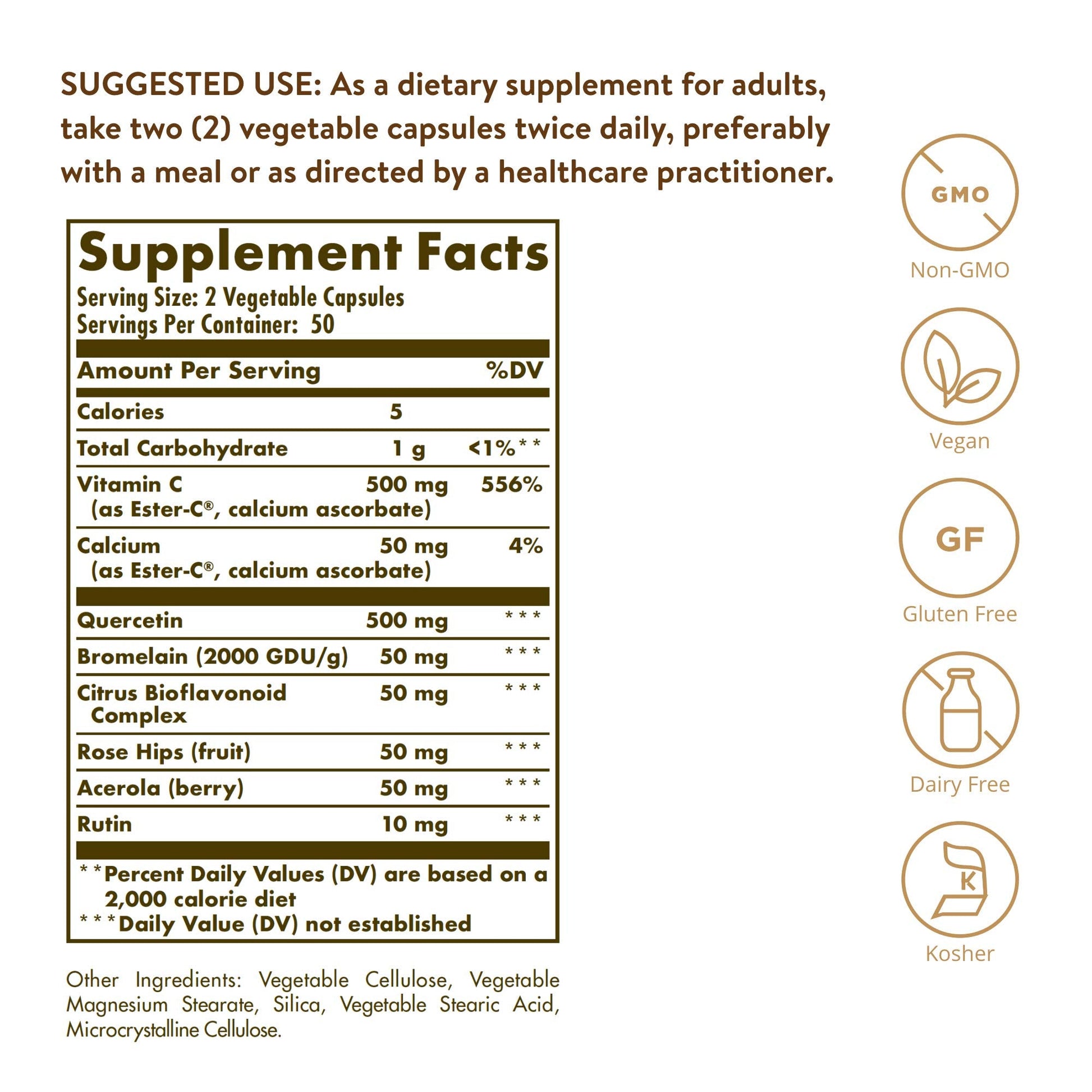 Solgar Quercetin Complex with EsterC Plus Vegetable Capsules Supports Immune Health Antioxidant Gentle on the Stomach Vitamin C NonGMO Vegan Gluten Free Dairy Free 50 Servings, Standard Packaging, 100 Count - Medaid International