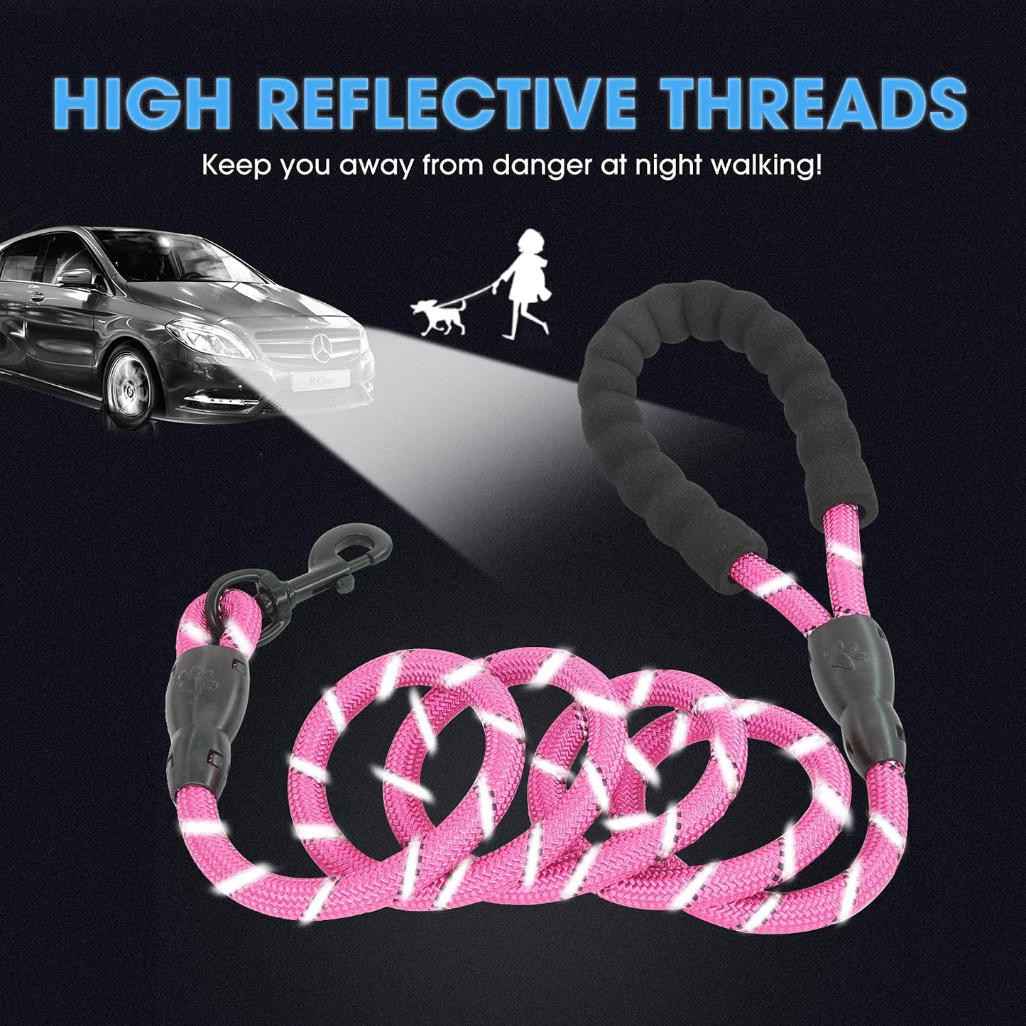 Generic Brands - Reflective Large Dog Leash, Durable Nylon Rope, Ideal for Running & Climbing
