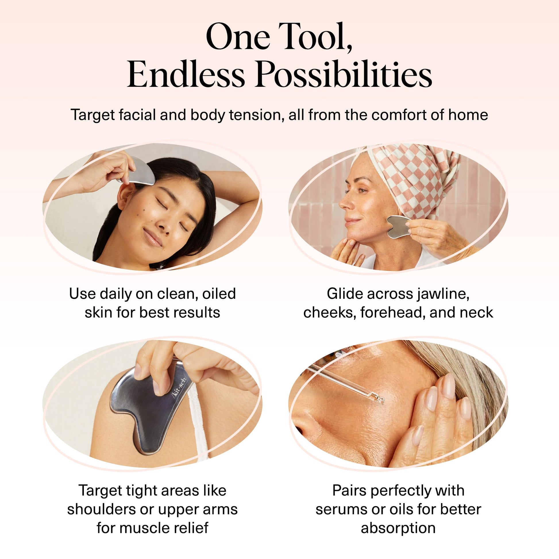 Kitsch Stainless Steel Gua Sha Facial Tools - Guasha Tool for Face, Face Sculpting Tool, Jawline Shaper, Double Chin Reducer, Body Gua Sha Tools, Lymphatic Drainage Massager, Facial Skin Care - Silver - Medaid International