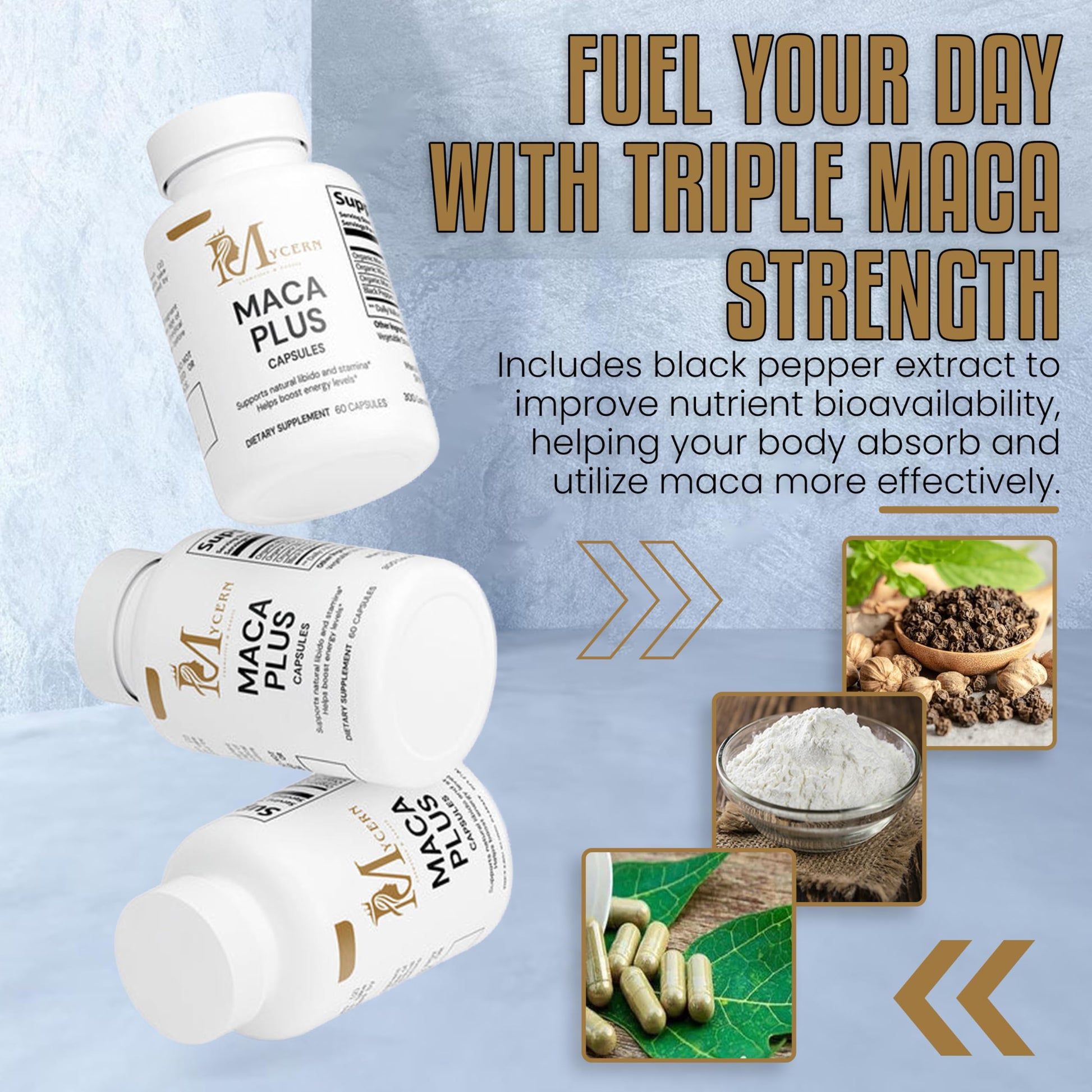 Maca Plus Capsules with Red, Black & Yellow Maca – 1500mg High Potency Root Blend – 60 Caps – Supports Active Lifestyle – Made in USA - Medaid International