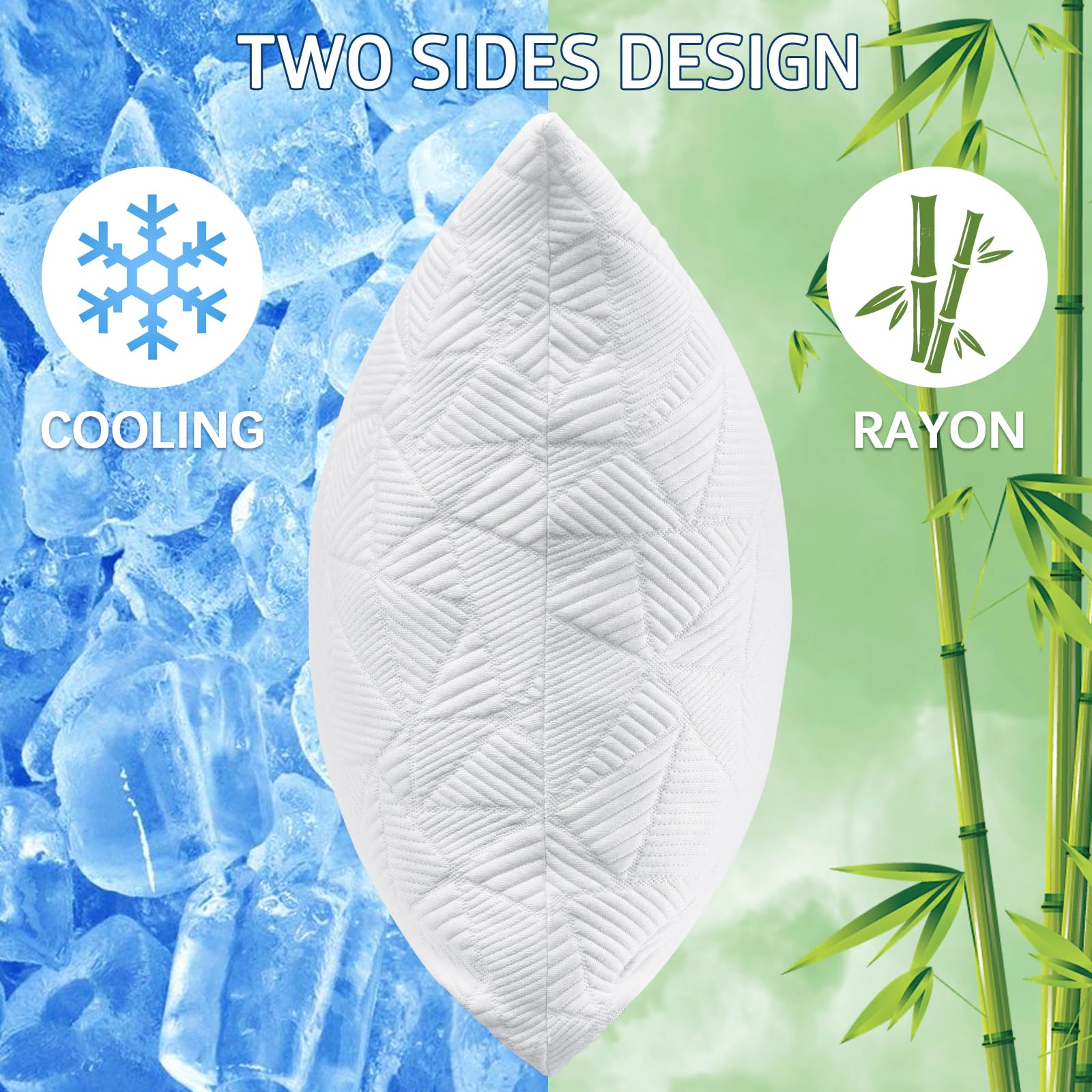 BETU Cooling Pillow Queen Size, Shredded Memory Foam Cool Pillow for Hot Sleepers, Adjustable Firm Soft Support Bed Pillows Perfect for Back Neck Pain and Side Sleeping with Pillow Case Cover, White - Medaid International