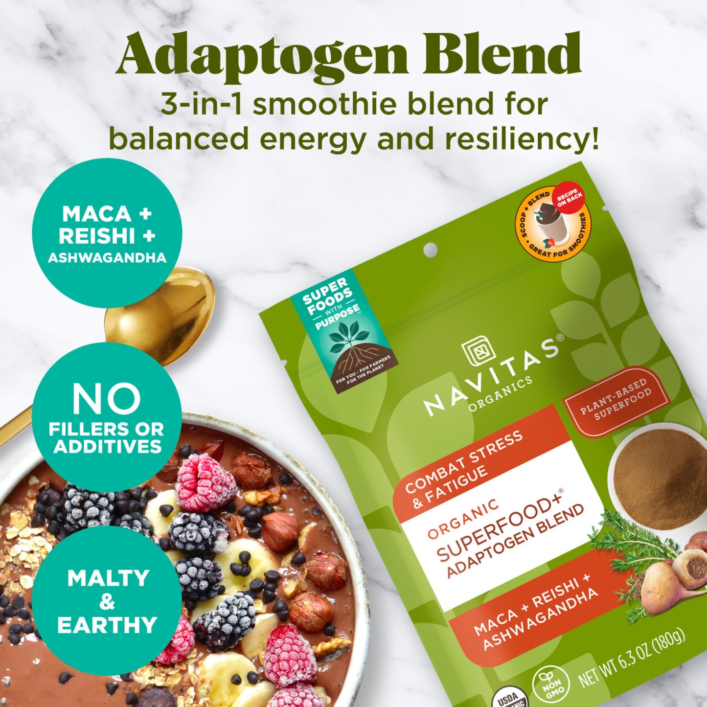 Navitas Organics Superfood+ Adaptogen Blend for Stress Support (Maca + Reishi + Ashwagandha), 6.3oz Bag, 30 Servings — Organic, Non-GMO, Vegan, Gluten-Free, Keto & Paleo. - Medaid International