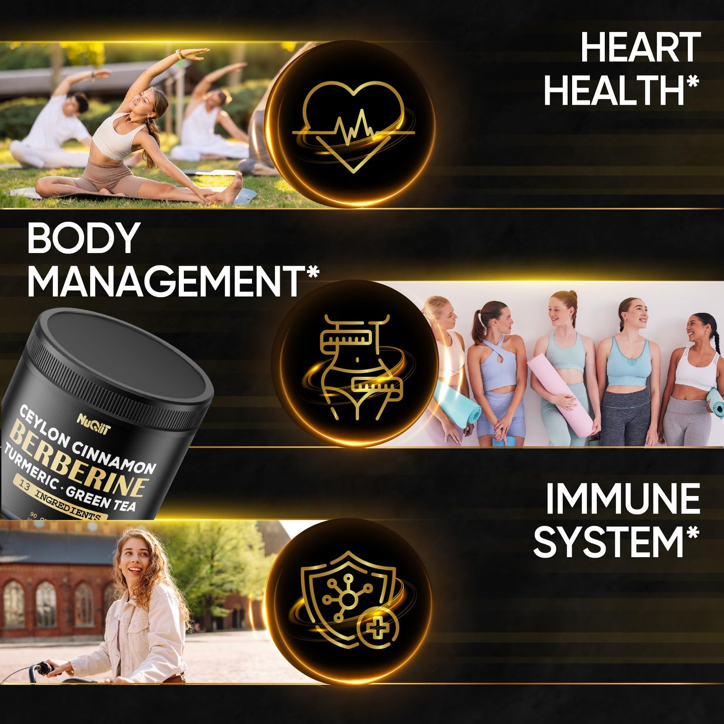 Berberine Supplement. Added Turmeric Curcumin, Green Tea & More - Support Heart Health, Body Management & Immune System - 90 Capsules for 3 Month Supply - Medaid International