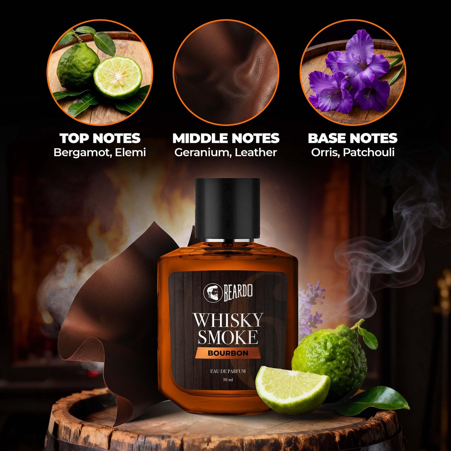 Beardo BOURBON Whisky Smoke Perfume for men, 50ml | Oriental, Woody, Leathery | Long Lasting Mens Perfume | Best Date Night Fragrance Body Spray for Men |Valentines day gift for husband | Gift for - Medaid International