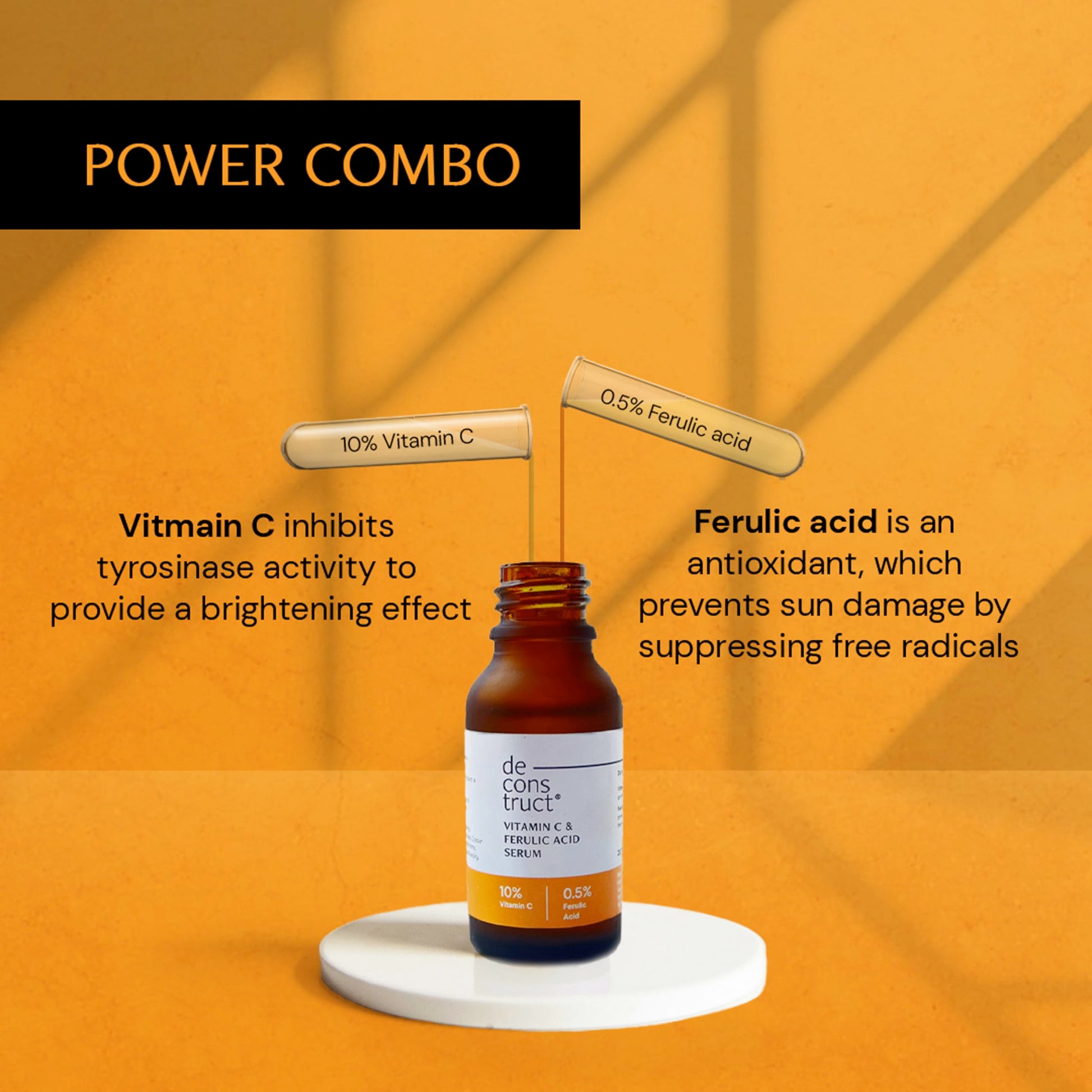 Deconstruct 10% Vitamin C Serum | Non-Irritating & Non-Sticky | Tested for Oily, Sensitive Skin | Beginner-Friendly| Brightens Dull Skin, Evens Tone | No Purging | With 0.5% Ferulic Acid| 20ml - Medaid International