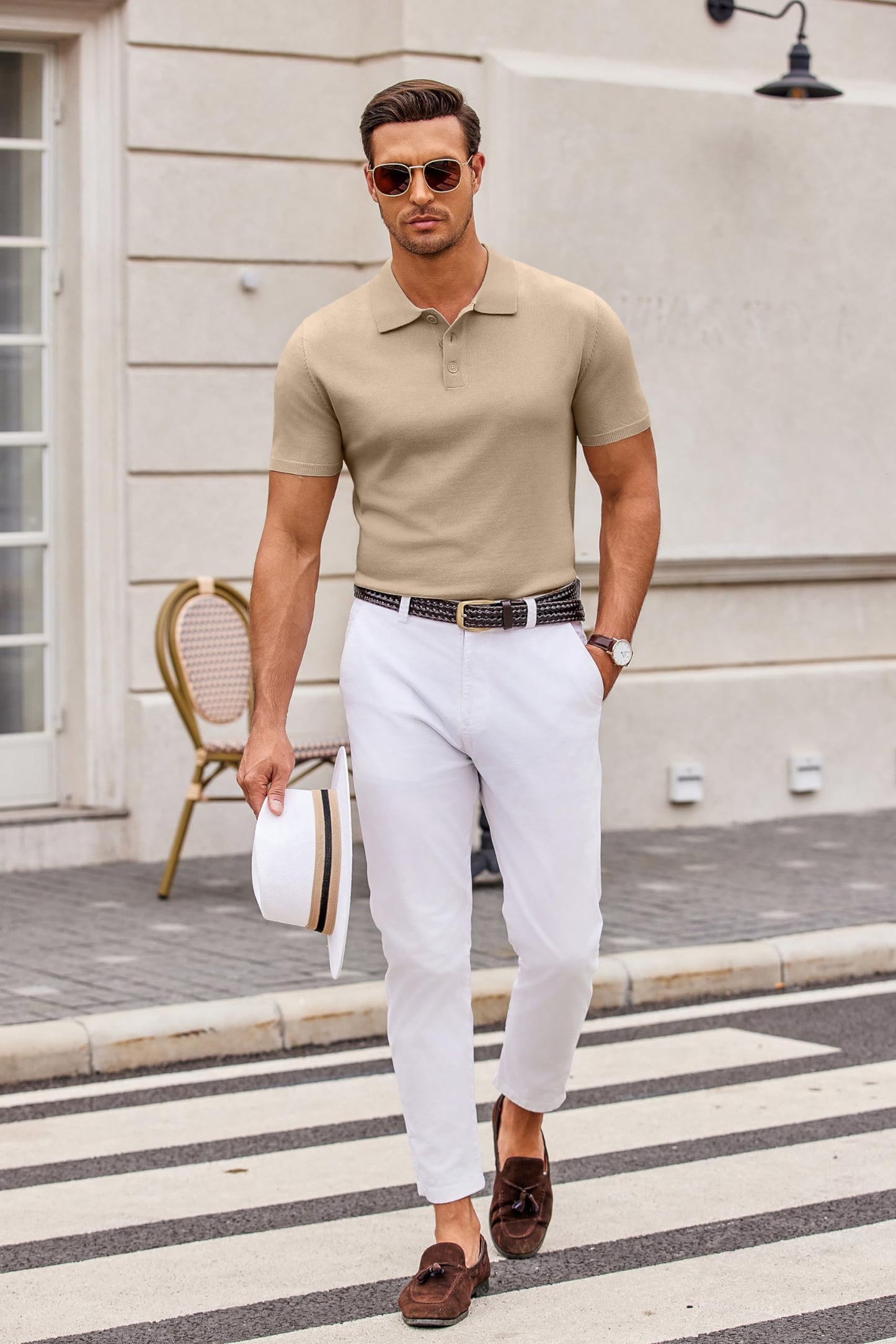 COOFANDY Men's Classic Polo Shirt Casual Knit Short Sleeve Polo Shirts Khaki - Medaid International