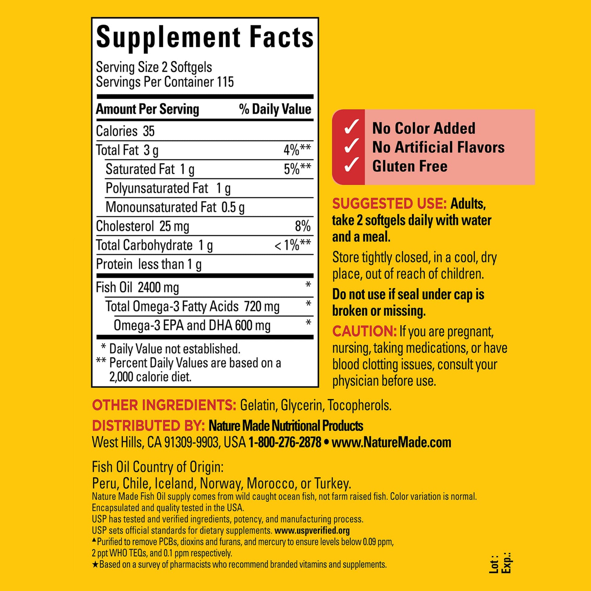 Nature Made Fish Oil Omega 3 Supplements, 1200 mg Softgels, Omega 3 Fish Oil for Healthy Heart Support, 230 Softgels, 115 Day Supply - Medaid International