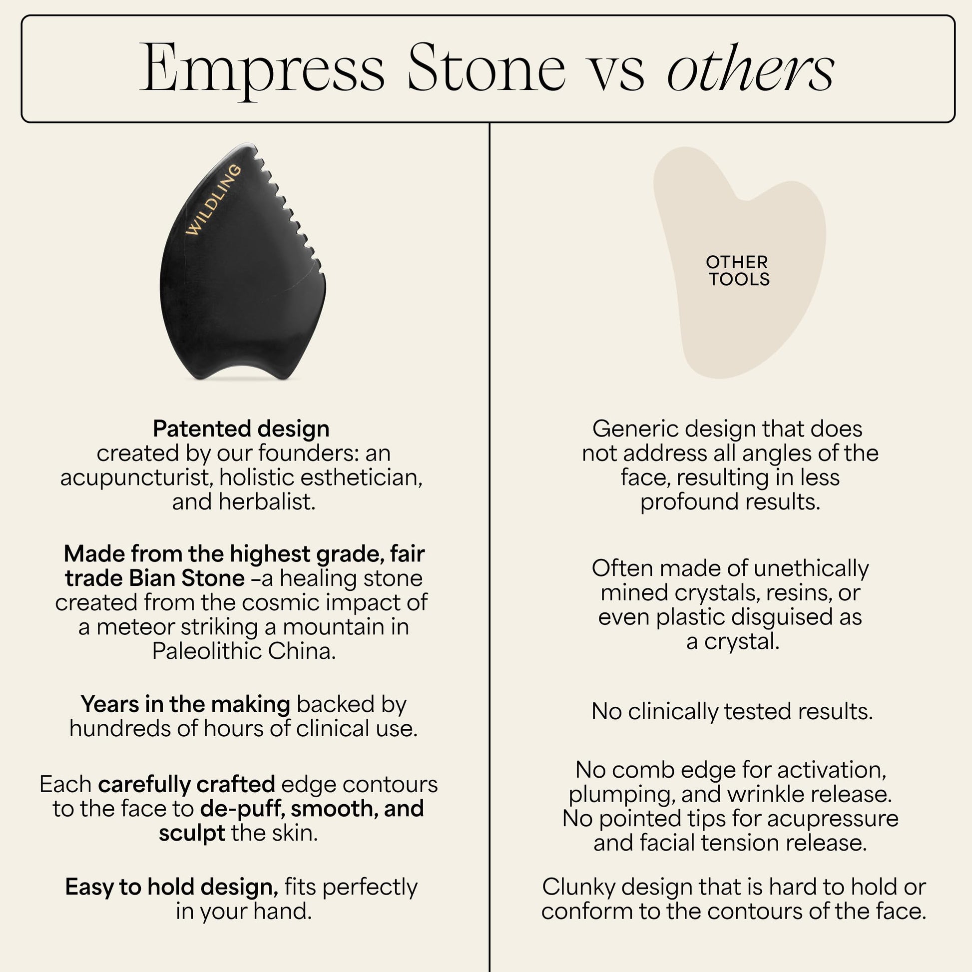 WILDLING Empress Stone Gua Sha Facial Stone I Facial Massage Stone to Lift, Plump, Tone + Sculpt I Patented Design Crafted with 100% Authentic Bian Stone - Medaid International