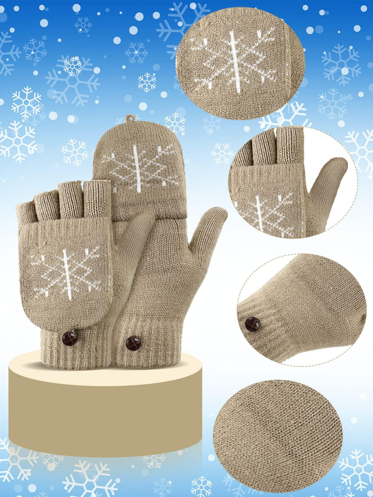 KASTWAVE 4 Pairs Women’s Winter Knitted Convertible Fingerless Gloves – Flip Cover Wool Mittens (White/Black/Gray/Khaki) | Warm Half-Finger Gloves for Typing/Writing/Chores, One Size Fits Most