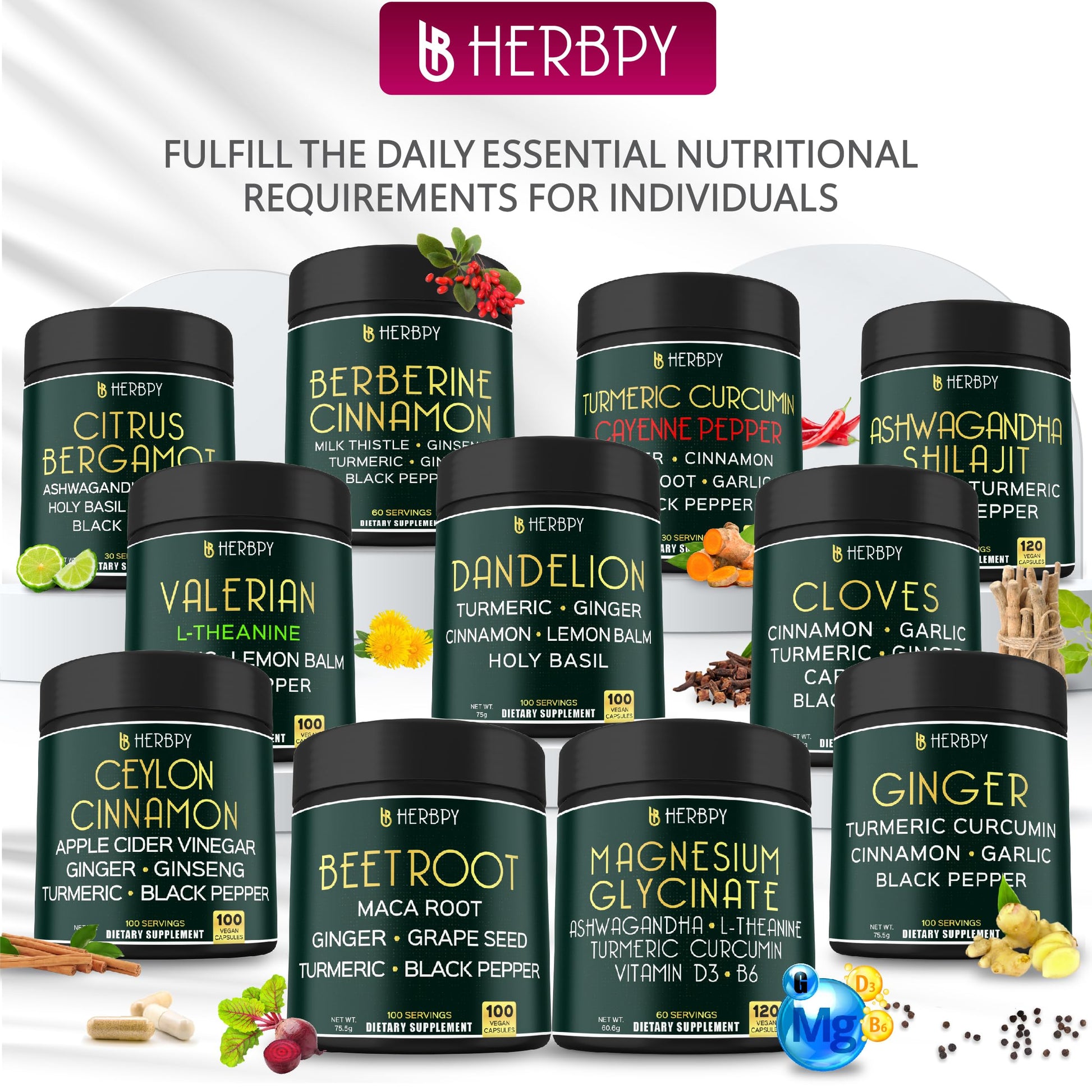 Herbpy 6in1 Beetroot Supplement with Maca Root, Grape Seed, Ginger, Turmeric and Black Pepper for Heart Health & Immune Support - 100 Vegan Capsules - Medaid International