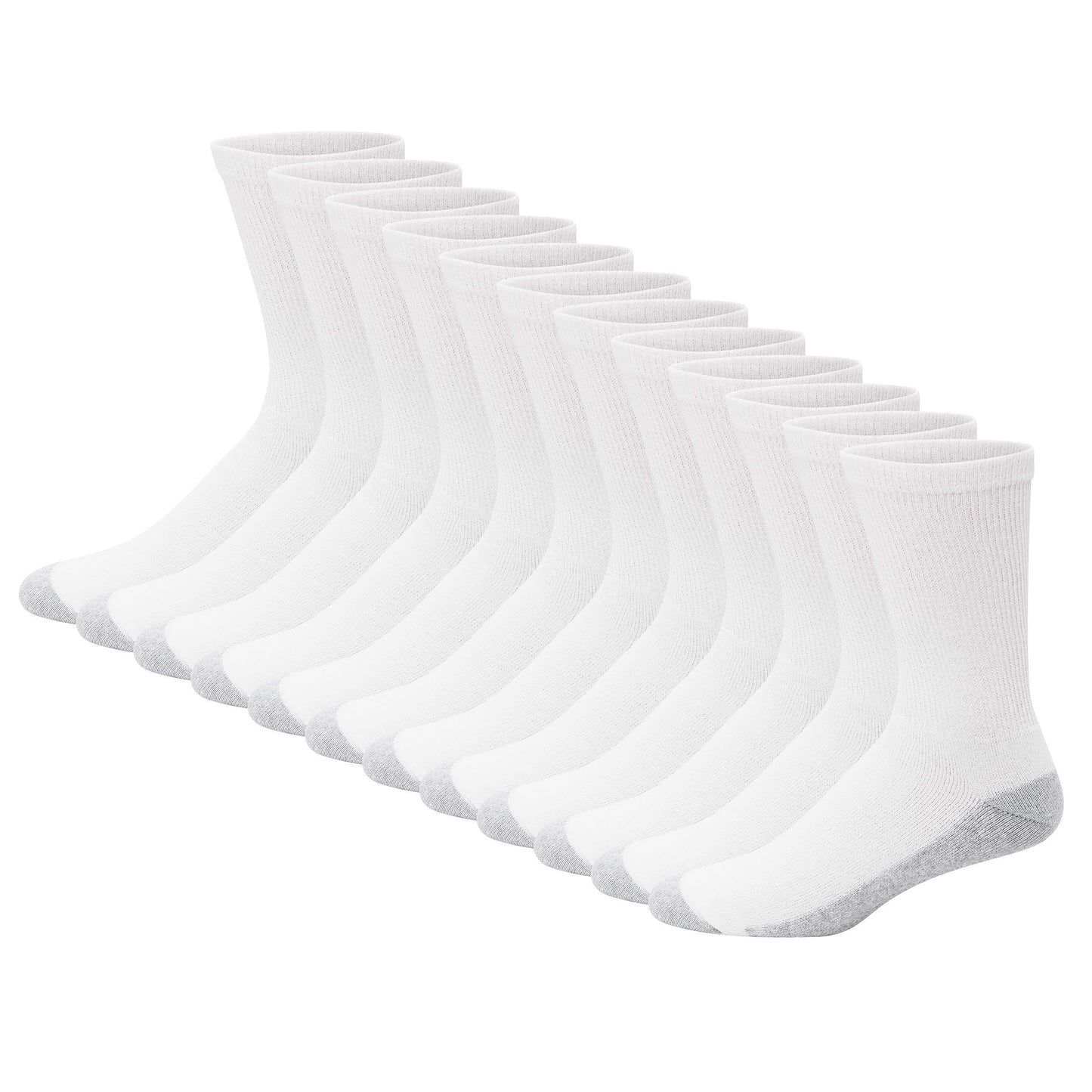 Hanes mens Double Tough Crew Socks, 12-Pair Pack fashion liner socks, White/ Grey Foot Bottom, 12-14 US - Medaid International