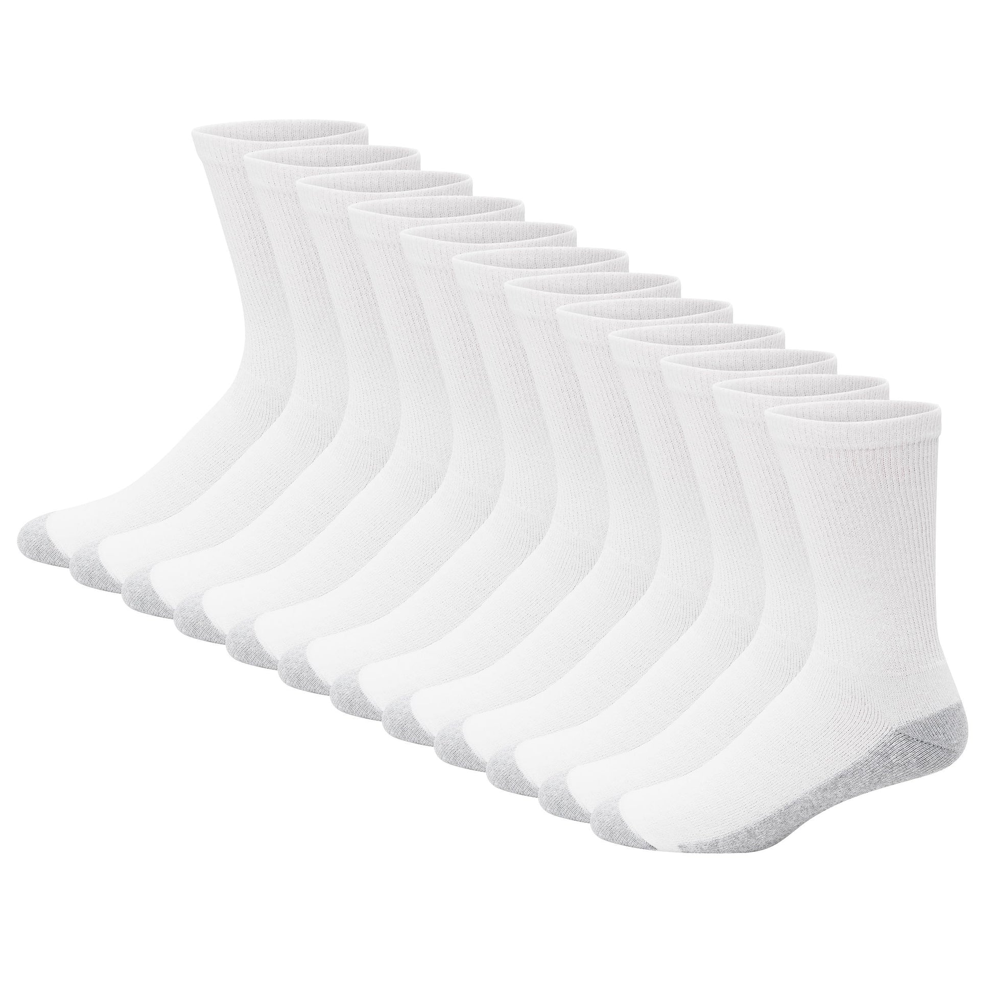 Hanes mens Double Tough Crew Socks, 12-Pair Pack fashion liner socks, White/ Grey Foot Bottom, 12-14 US - Medaid International