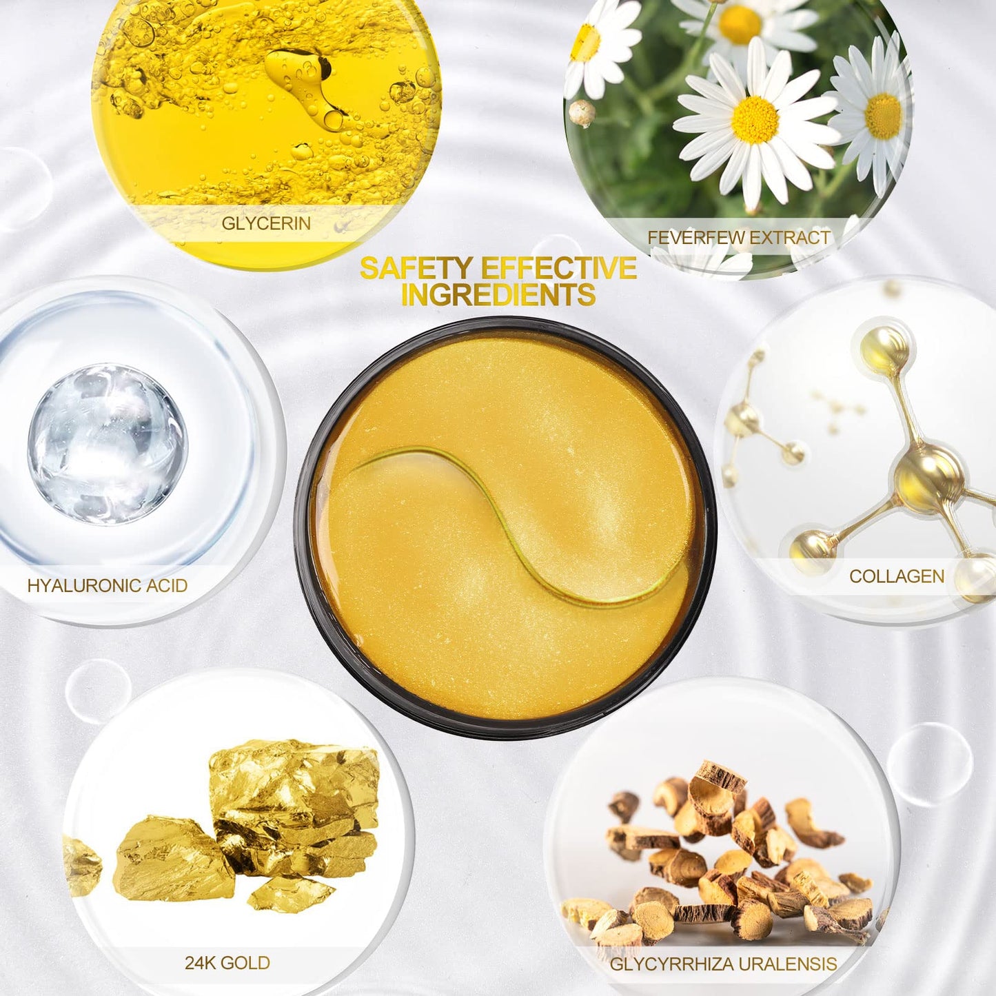 Fivewan 24k Gold Under Eye Patches - 60 Pcs Eye Mask Pure Gold Anti-Aging Collagen Hyaluronic Acid Under Eye Mask for Removing Dark Circles, Puffiness & Wrinkles Refresh Your Skin - Medaid International