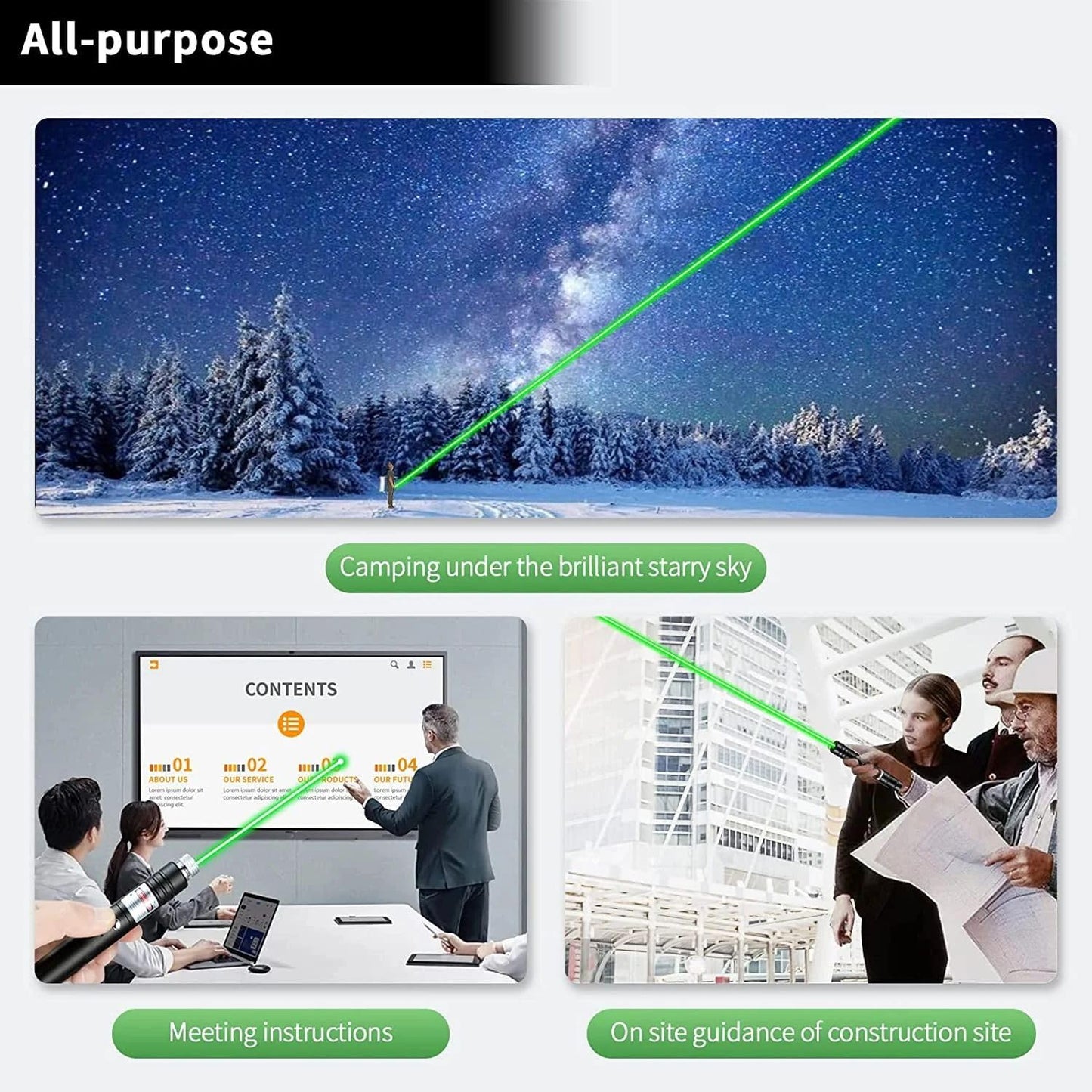 Cyahvtl Laser Pointer, Tactical Flashlights 2000 Metres Green Long Range High Power Handheld Flashlight, Rechargeable Laser Pointer for USB, with Star Cap Adjustable Focus Suitable for Projecto - Medaid International