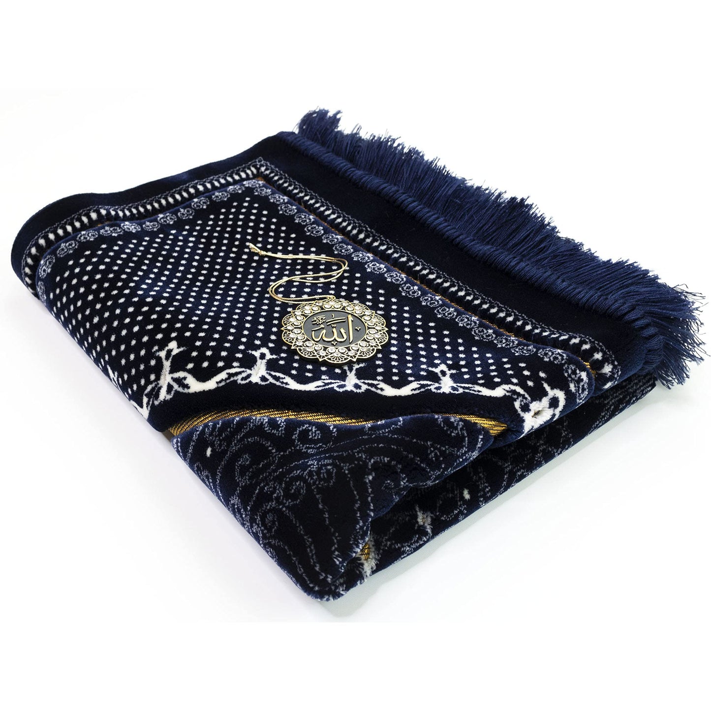 Modefa Turkish Islamic Velvet Prayer Rug - Thick & Wide Soft Praying Carpet - Large Traditional Muslim Salah Mat - Ramadan & Eid Gift - with Car Hanger - Double Plush Topkapi (Blue) - Medaid International
