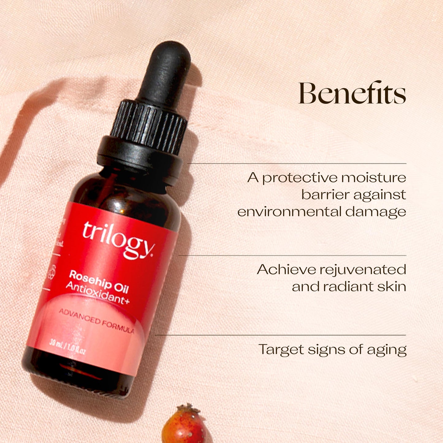 Trilogy Rosehip Oil Antioxidant+, Certified Organic Hydration & Repair Beauty Oil, 1.0 fl oz - Medaid International
