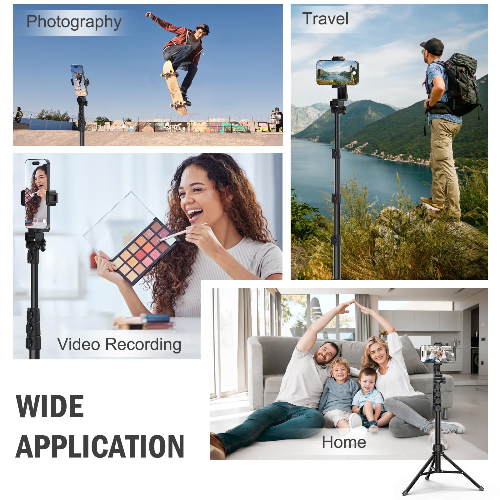 Liphisy 64” Tripod for Cell Phone & Camera, Phone Tripod with Remote and Phone Holder, Sturdy & Stable Height Adjustable Multi-Angle Shot Selfie Stick Tripod for Video Recording - Medaid International
