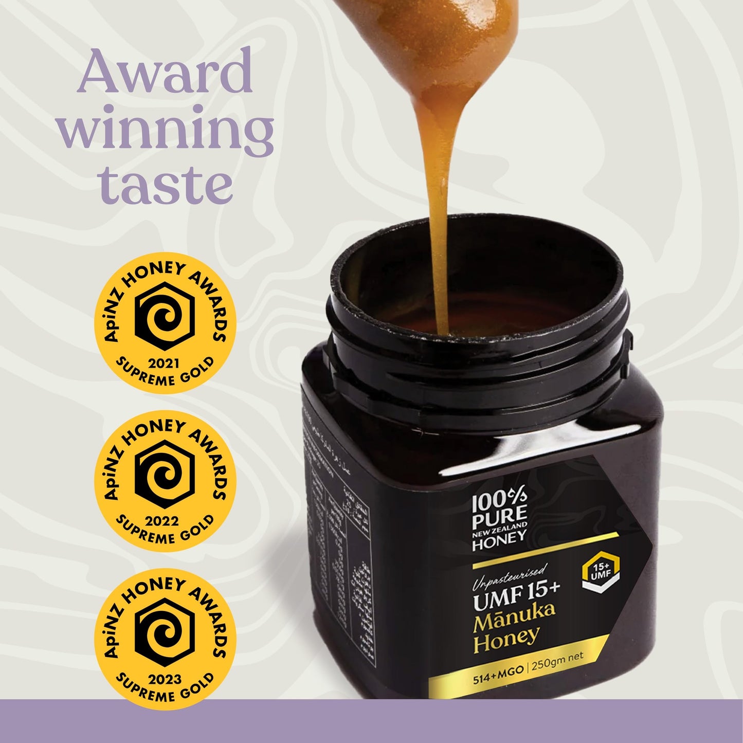Manuka Honey UMF 15+ (MGO 512+) 100% Pure New Zealand - Certified, Raw 8.8 Ounce (250g) (Pack of 1) - Medaid International