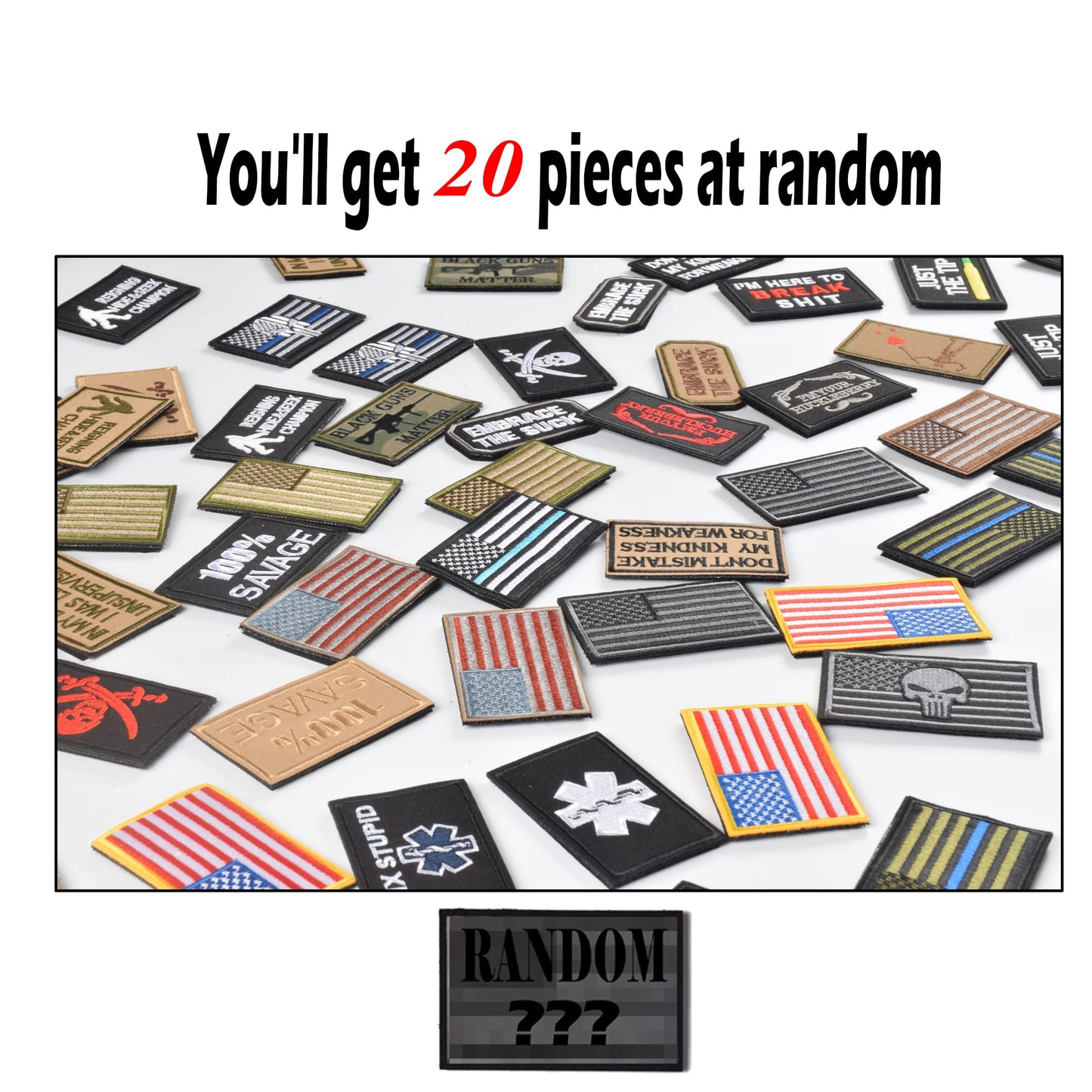 Harsgs 20 Pieces Random Tactical Morale Patch Bundle, Full Embroidery Loop and Hook Patches Set for Caps, Bags, Backpacks, Vest, Military Uniforms,Tactical Gears Etc - Medaid International