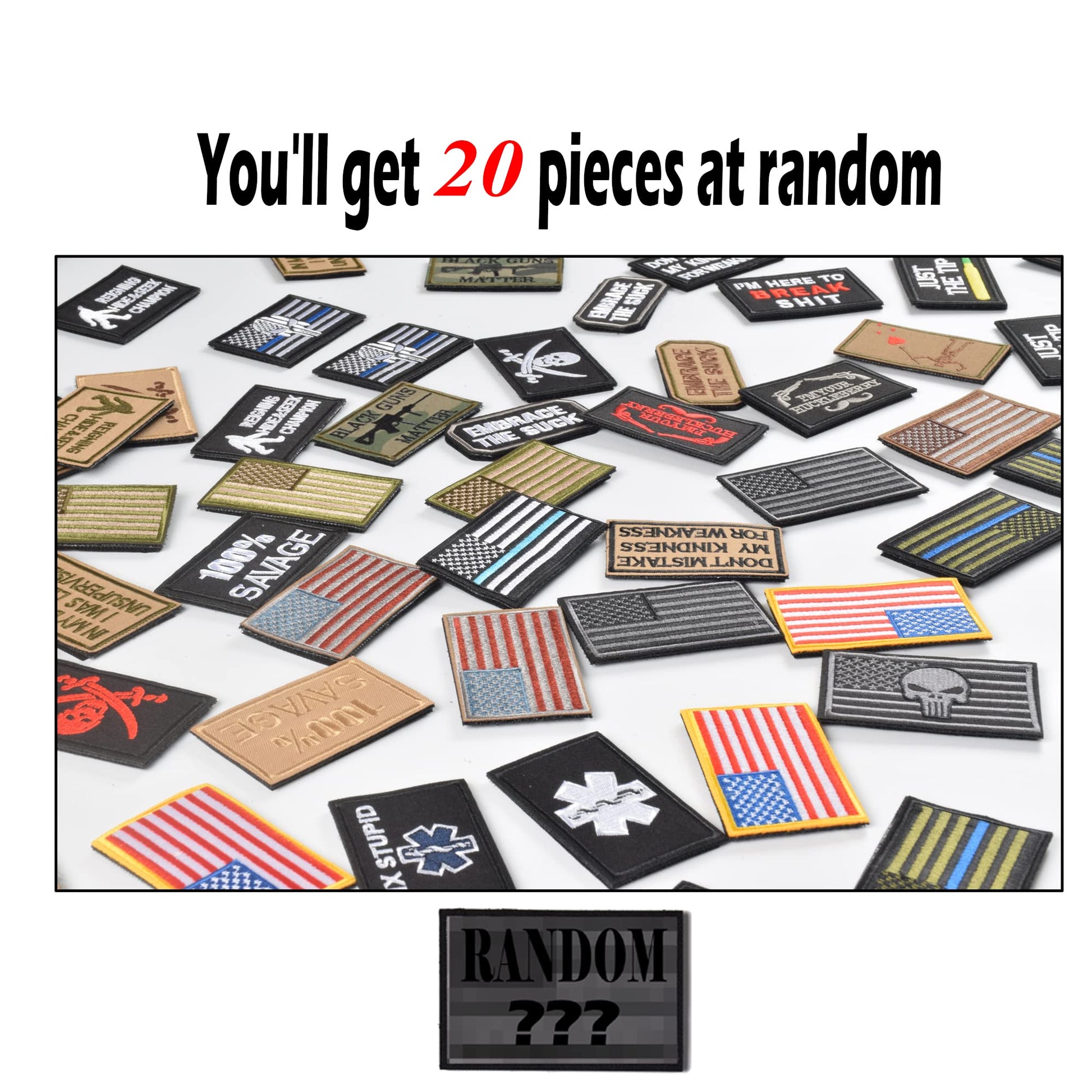Harsgs 20 Pieces Random Tactical Morale Patch Bundle, Full Embroidery Loop and Hook Patches Set for Caps, Bags, Backpacks, Vest, Military Uniforms,Tactical Gears Etc - Medaid International