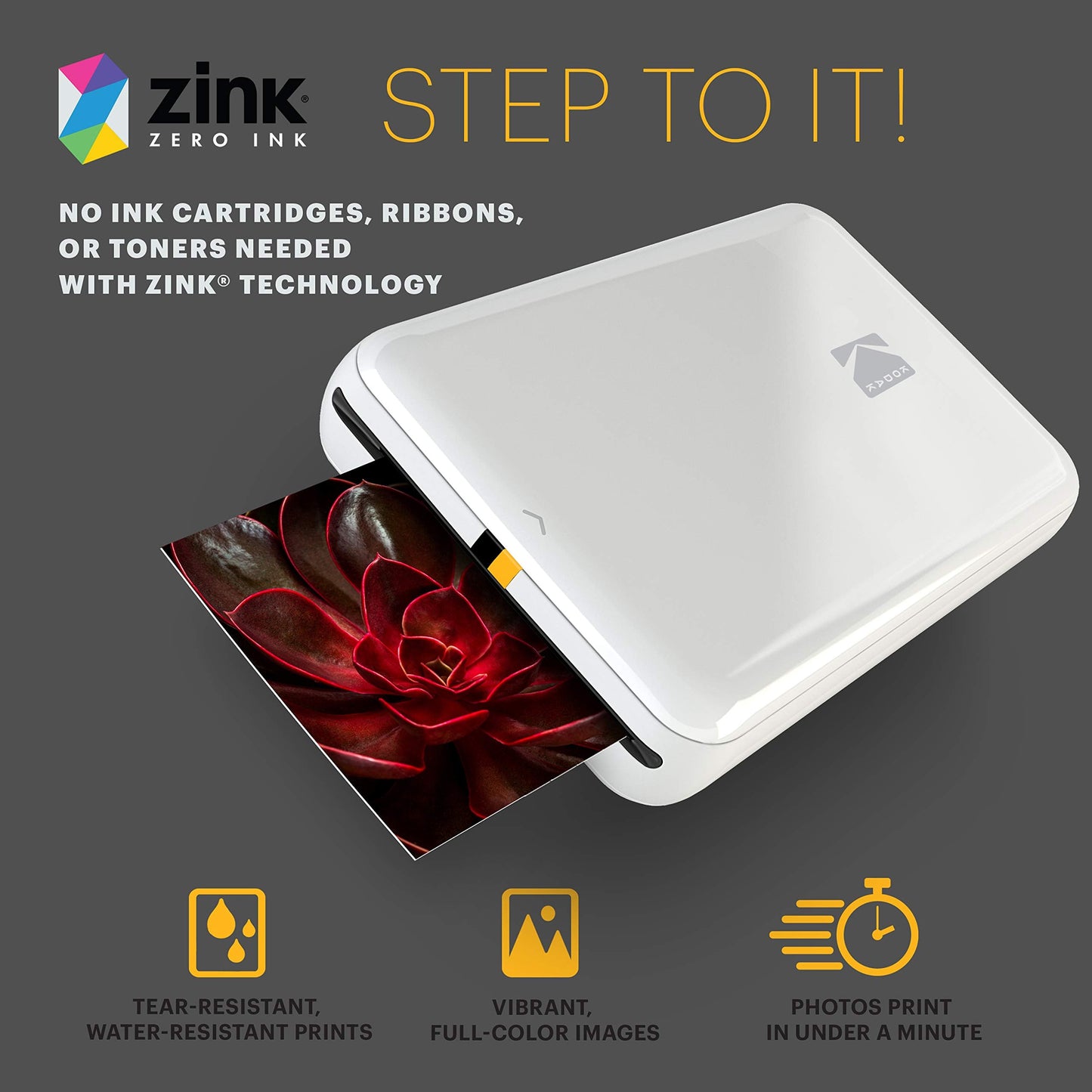 KODAK Step Instant Smartphone Photo Printer - Portable Mini Color Wireless Mobile Printer - Zink 2x3” Sticky-Back Photos - Bluetooth Compatible with iOS & Android Devices - Fun Editing App - White - Medaid International
