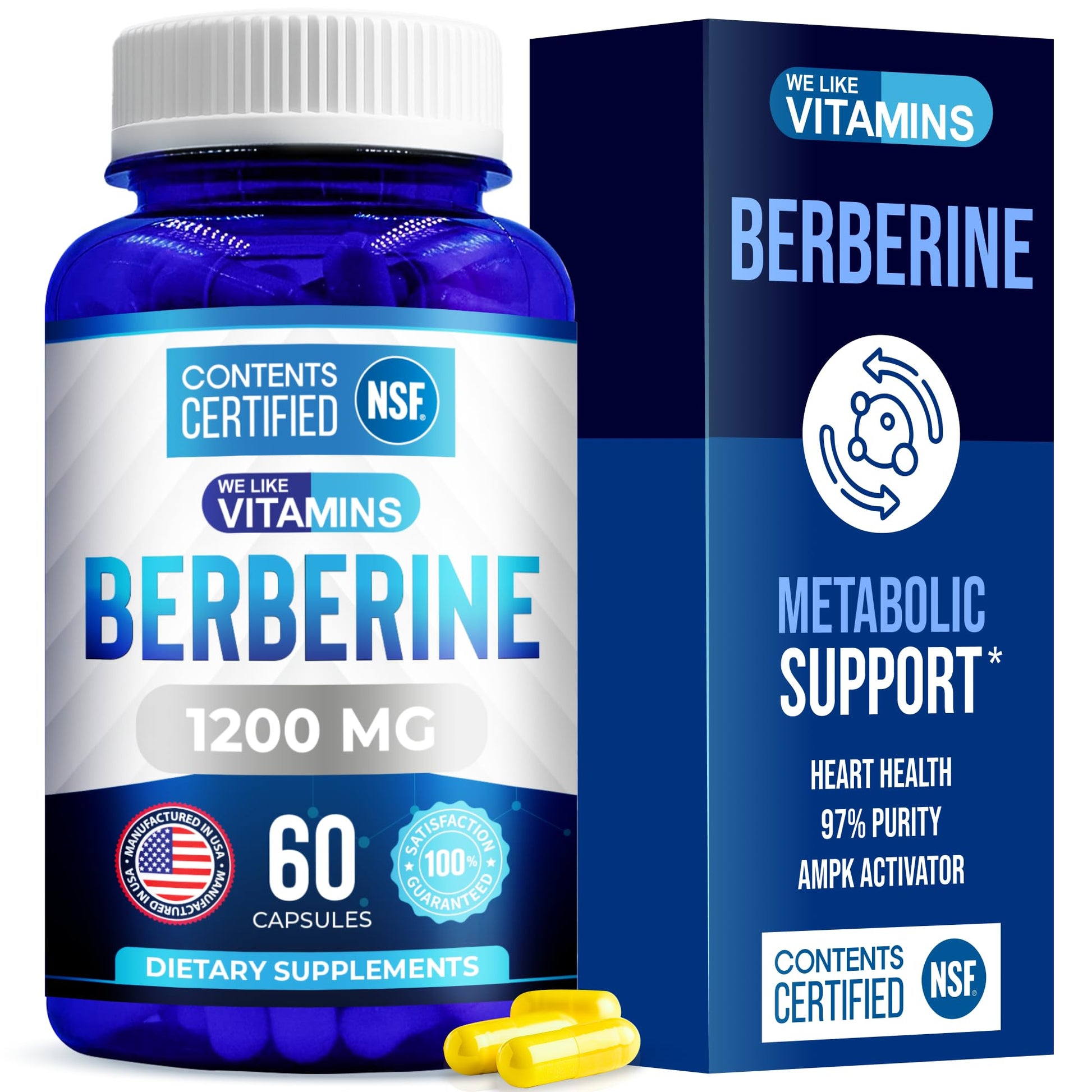 We Like Vitamins | NSF Certified Berberine Supplement, 1200mg, Pure Max Strength Berberine HCL - 60 Vegetarian Capsules (Gluten Free, Non GMO) - 30 Servings - Medaid International