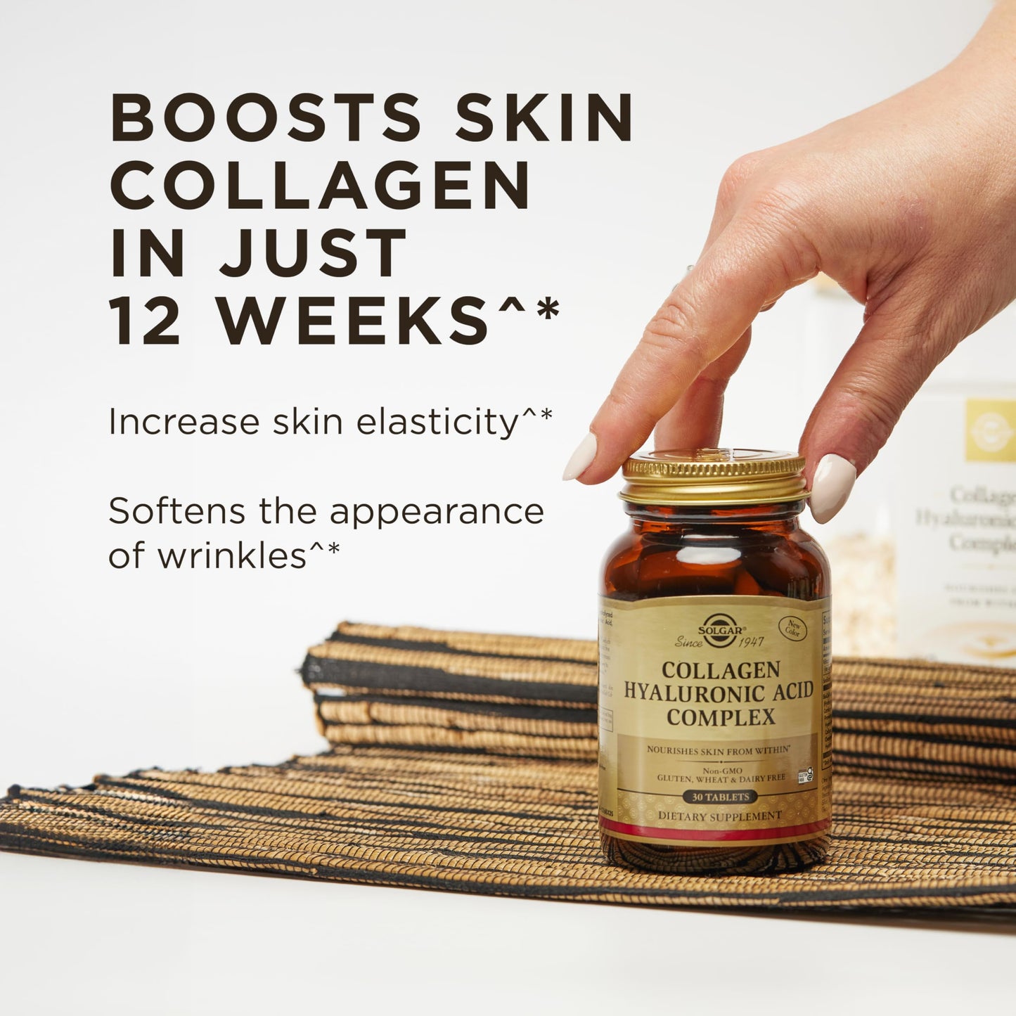 Solgar Collagen Hyaluronic Acid Complex, 30 Tablets - Hydrolyzed Collagen Type 2 - Helps with Fine Lines & Wrinkles - Boosts Skin Collagen & Elasticity - Non-GMO, Gluten & Dairy Free - 30 Servings - Medaid International