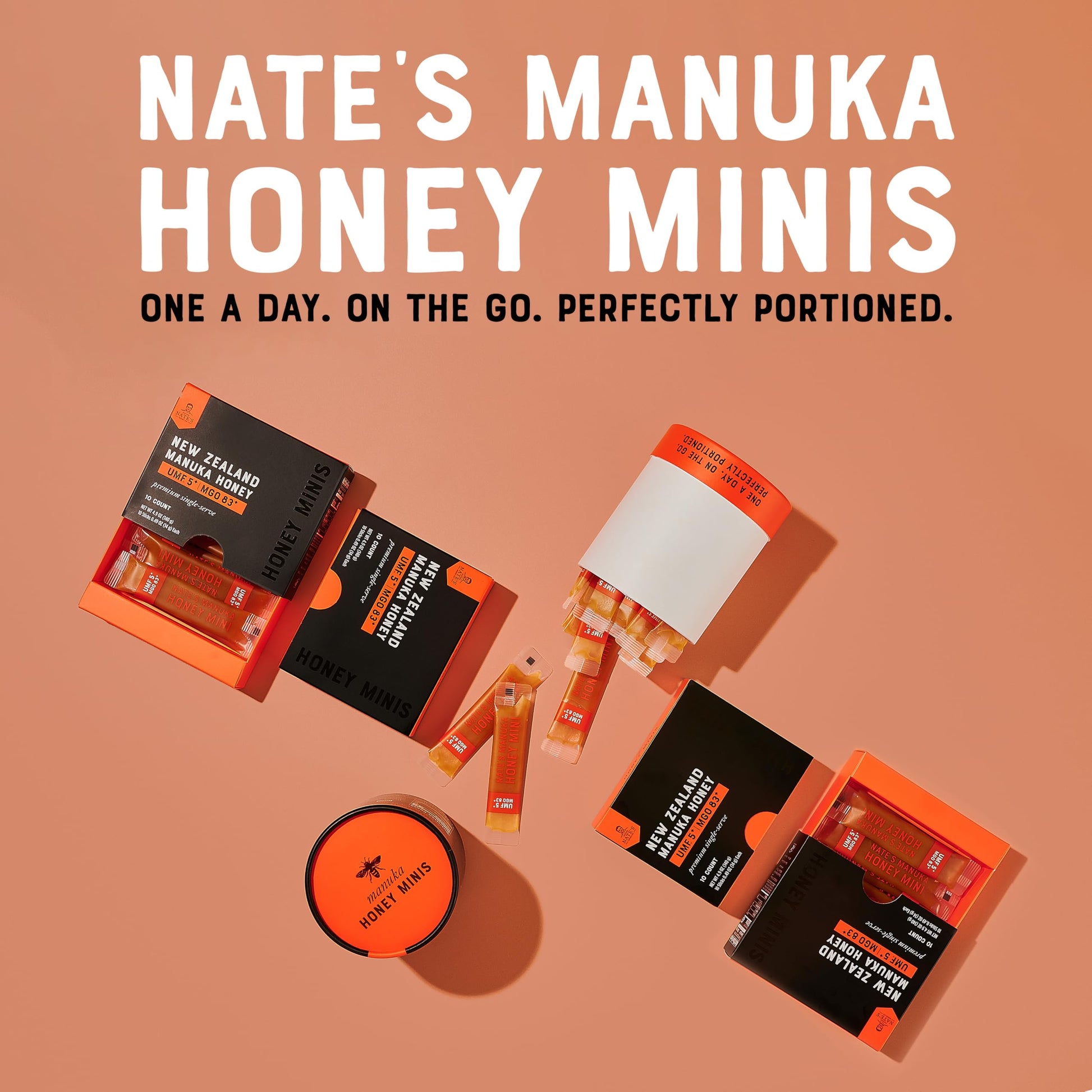 Nate's Manuka Honey Minis - 10 count Single-serve, Pure Manuka Honey - MGO 83+ | UMF 5+ Certified - 10 Single-Serve Packets for On-the-Go Daily Wellness - Medaid International