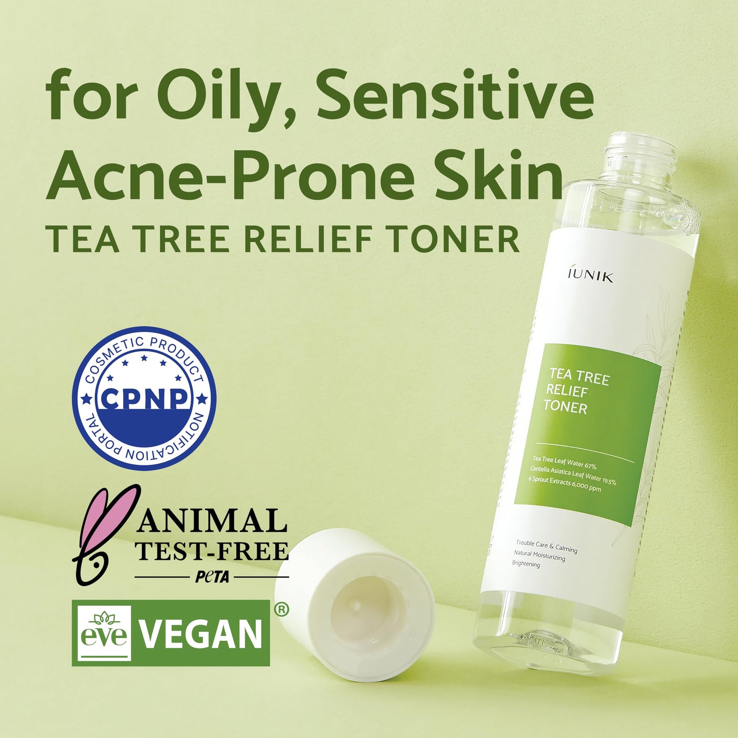 IUNIK Centella Calming Gel Cream & Tea Tree Relief Toner Vegan Moisturizing Hydrating Skincare for Sensitive Oily Acne-prone Skin Breakout Blemish Redness Care Korean Skincare - Medaid International