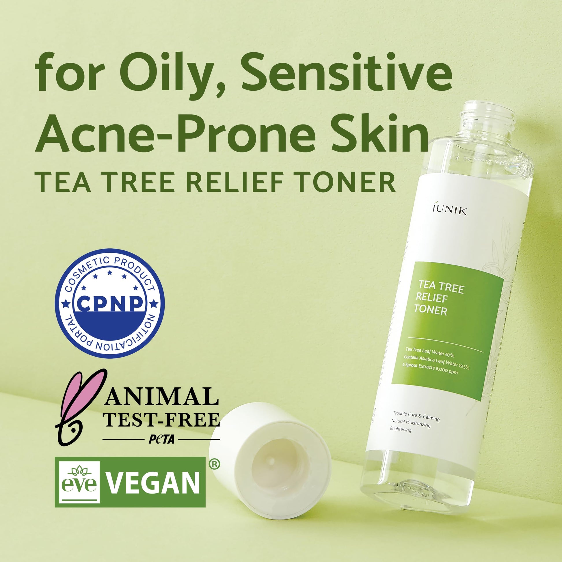 IUNIK Centella Calming Gel Cream & Tea Tree Relief Toner Vegan Moisturizing Hydrating Skincare for Sensitive Oily Acne-prone Skin Breakout Blemish Redness Care Korean Skincare - Medaid International