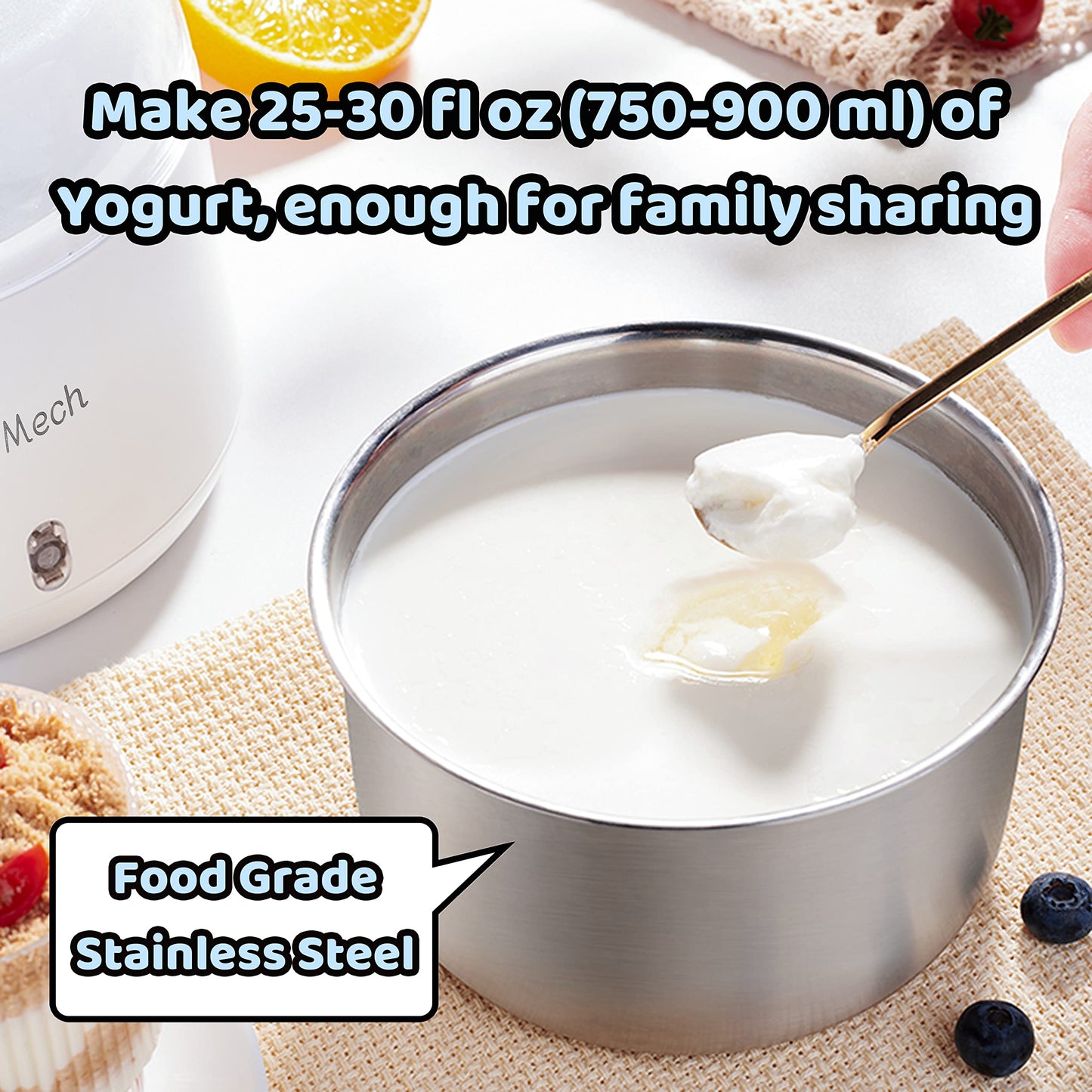 JoyMech Yogurt Maker, Compact Greek Yogurt Maker Machine with Constant Temperature Control, Stainless Steel Container, 1 Quart for Home Organic Yogurt - Medaid International