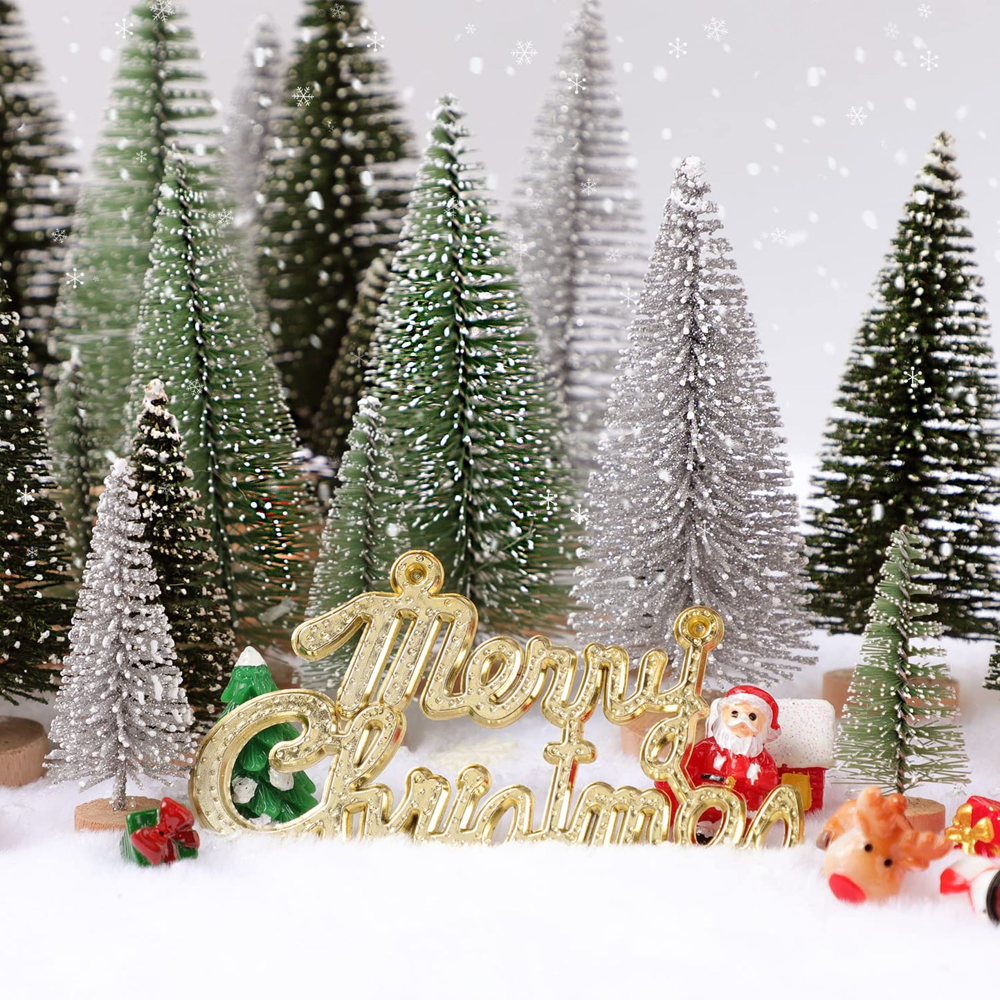 30Pcs Christmas Decorations Mini Christmas Trees, Artificial Christmas Tree Bottle Brush Trees with Wooden Base for Christmas Decor Christmas Party Home Table Craft - Medaid International