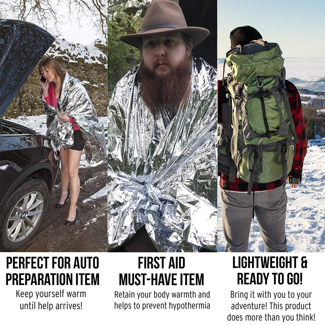 ifory Emergency Mylar Thermal Blankets, Space Blanket Survival kit Camping Blanket, Windproof & Waterproof Shield, High-Visibility Rescue Signal (Pack of 6)