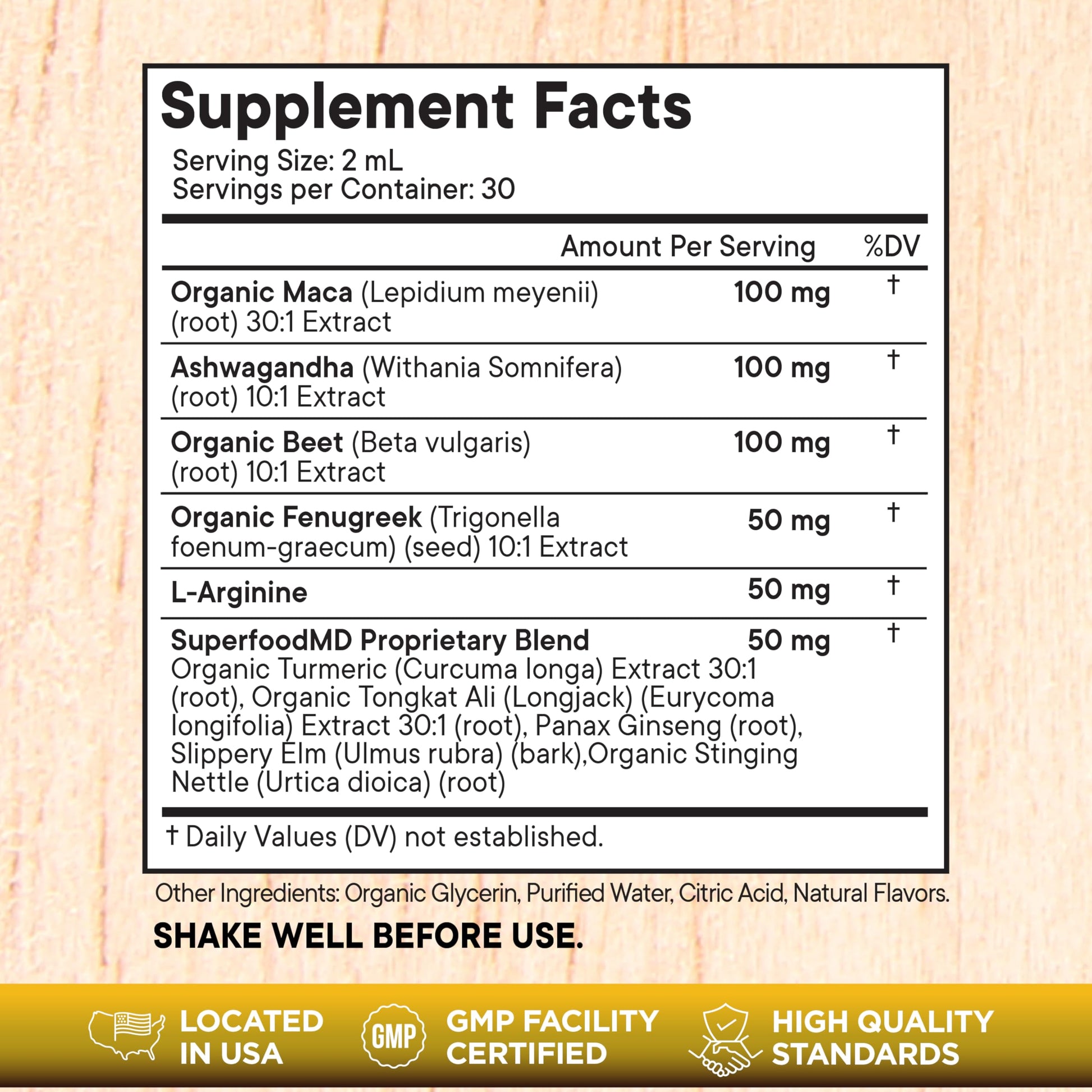 Superfood MD Maca Root Liquid Drops with Ashwagandha, Nettle, Fenugreek, Beet Root and L-Arginine Liquid Multivitamin for Women and Men - 4 Oz - Medaid International