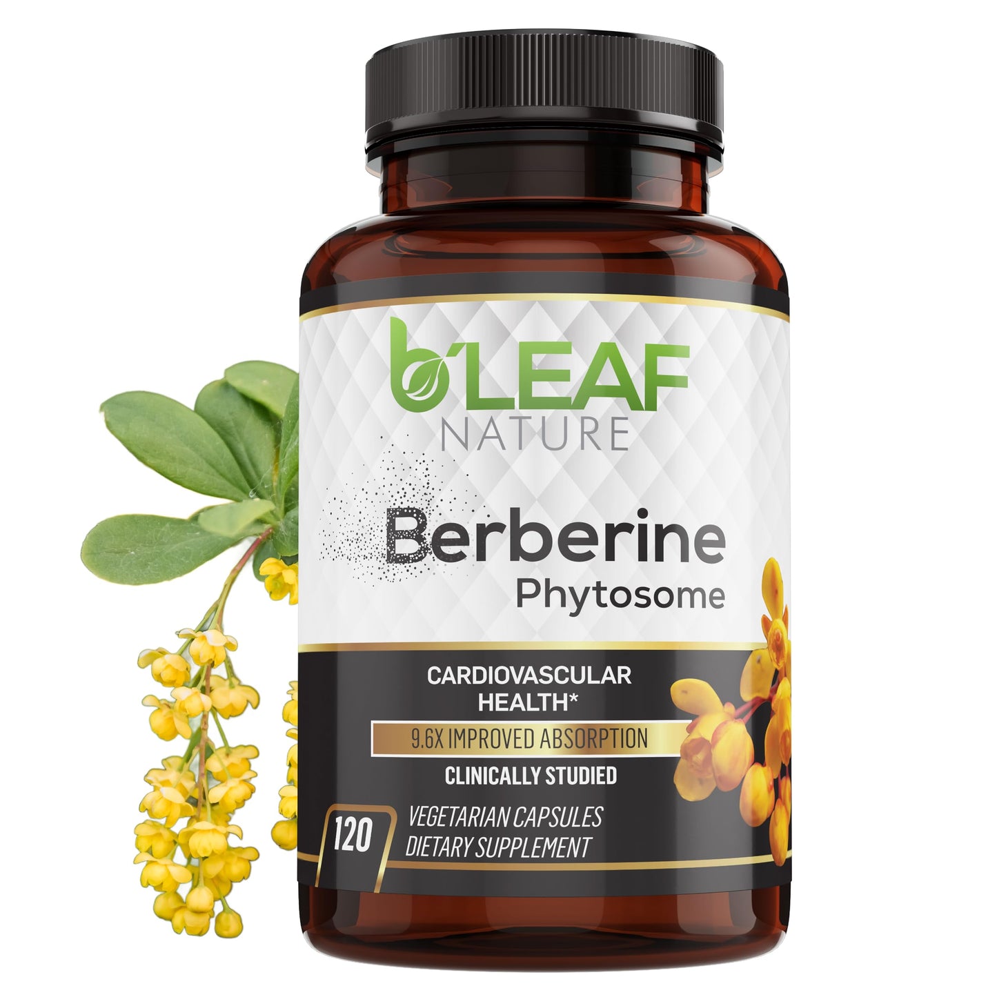 B’Leaf Nature Berberine Phytosome, 120 Capsules – 1100mg Berberine Supplement for Metabolic and Cardiovascular Support – Vegan, Gluten-Free, Non-GMO Berberine Phytosome Capsules for Immune Wellness - Medaid International