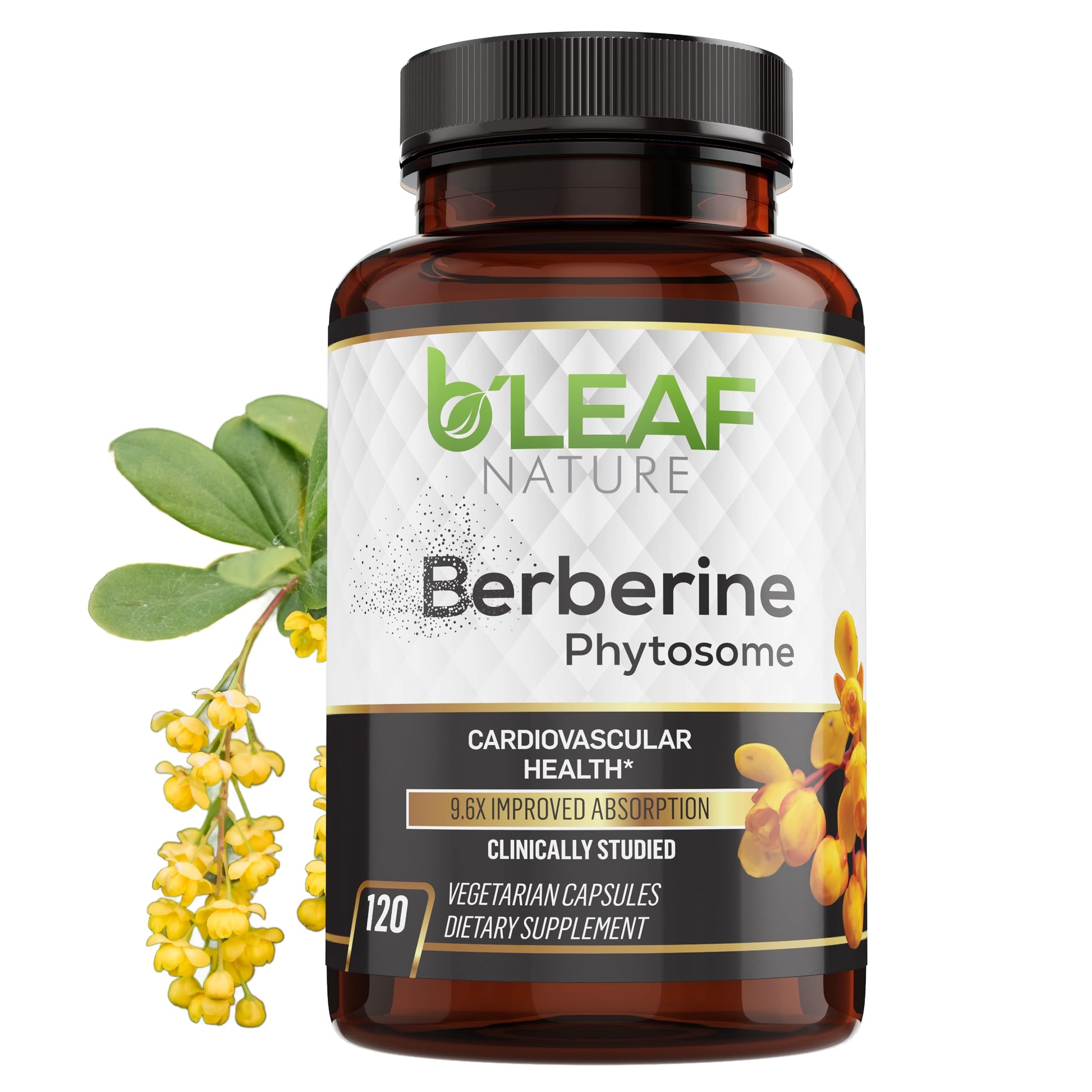 B’Leaf Nature Berberine Phytosome, 120 Capsules – 1100mg Berberine Supplement for Metabolic and Cardiovascular Support – Vegan, Gluten-Free, Non-GMO Berberine Phytosome Capsules for Immune Wellness - Medaid International